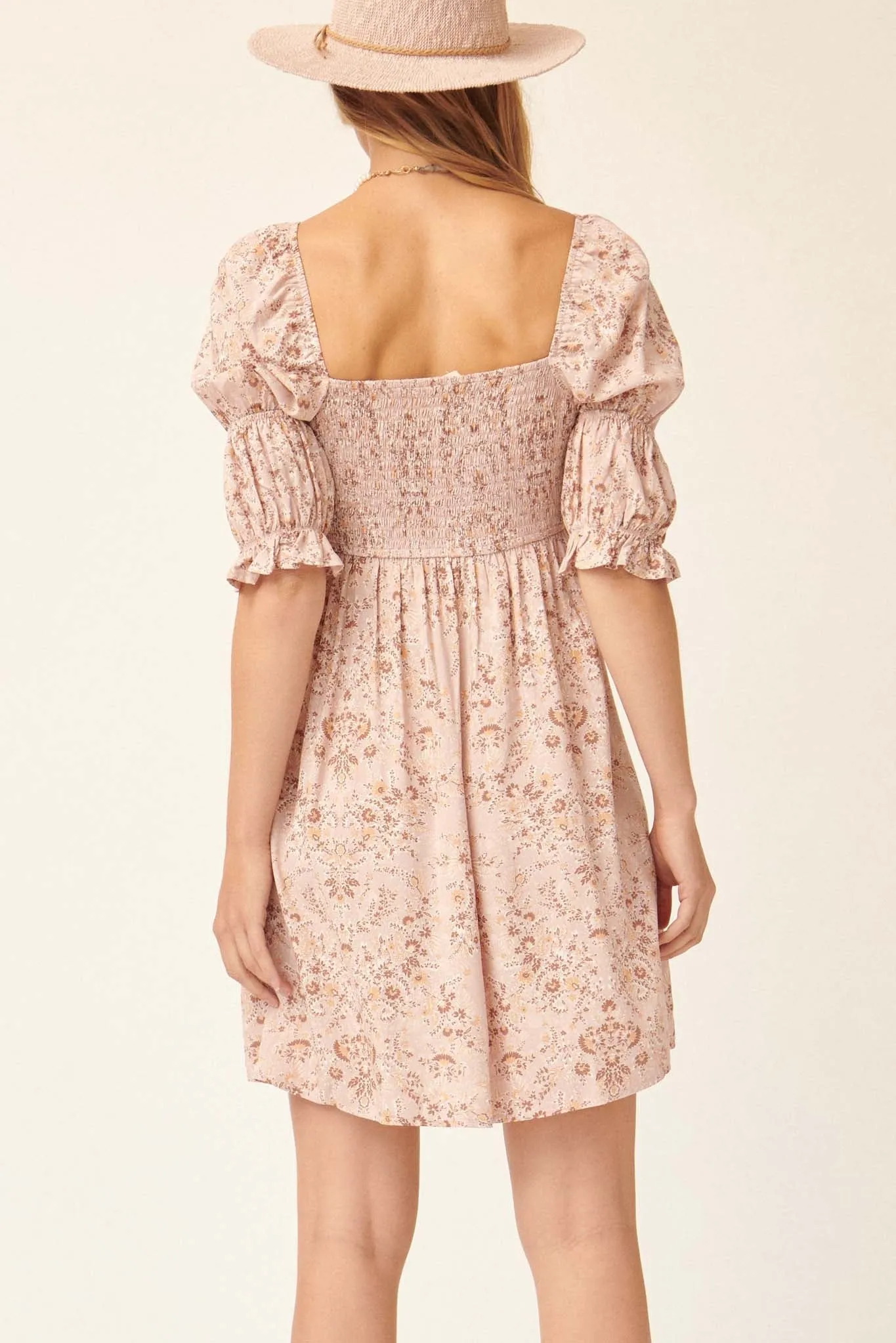 Palace Garden Smocked Floral Babydoll Dress