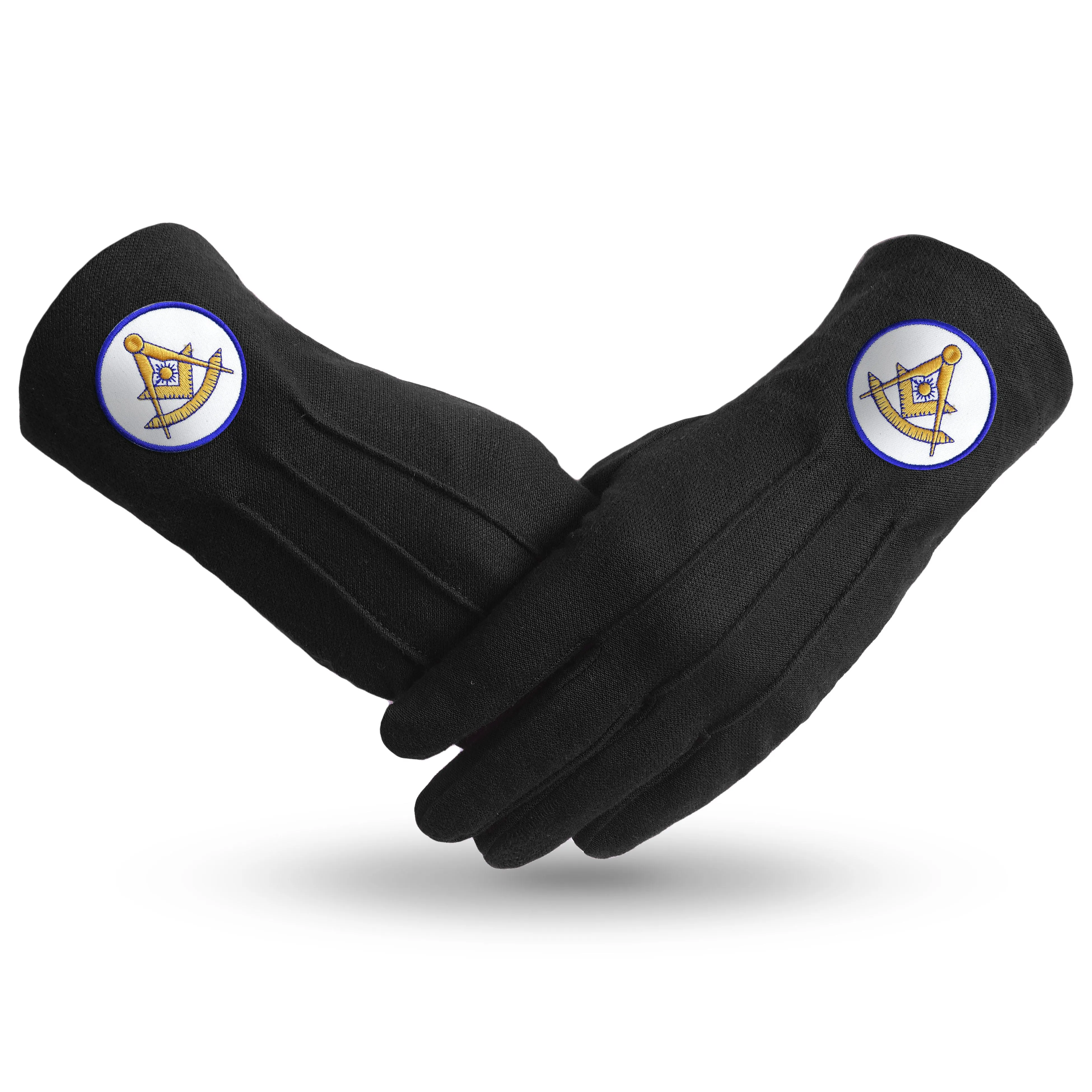 Past Master Blue Lodge California Regulation Gloves - Black Cotton With Gold Emblem