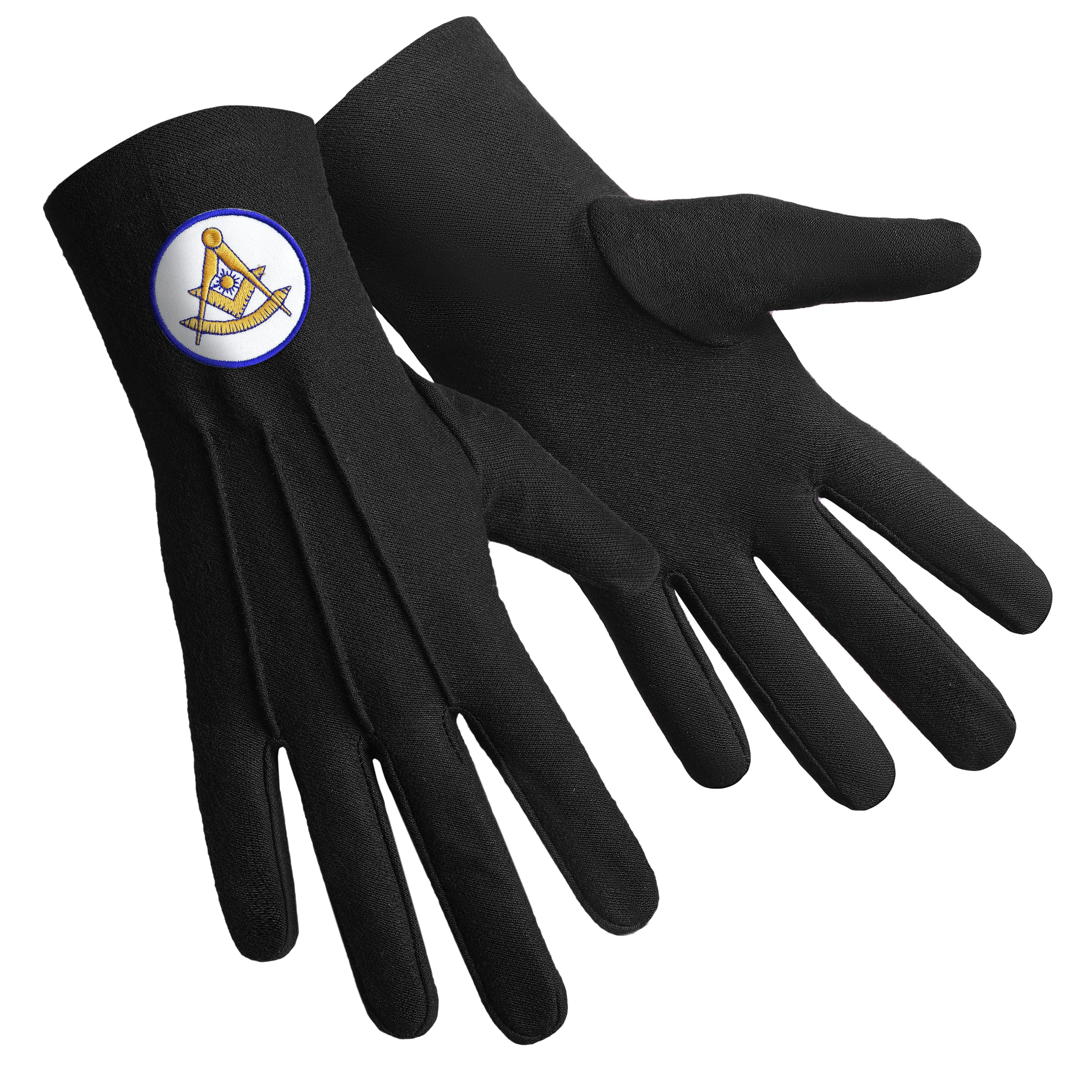 Past Master Blue Lodge California Regulation Gloves - Black Cotton With Gold Emblem