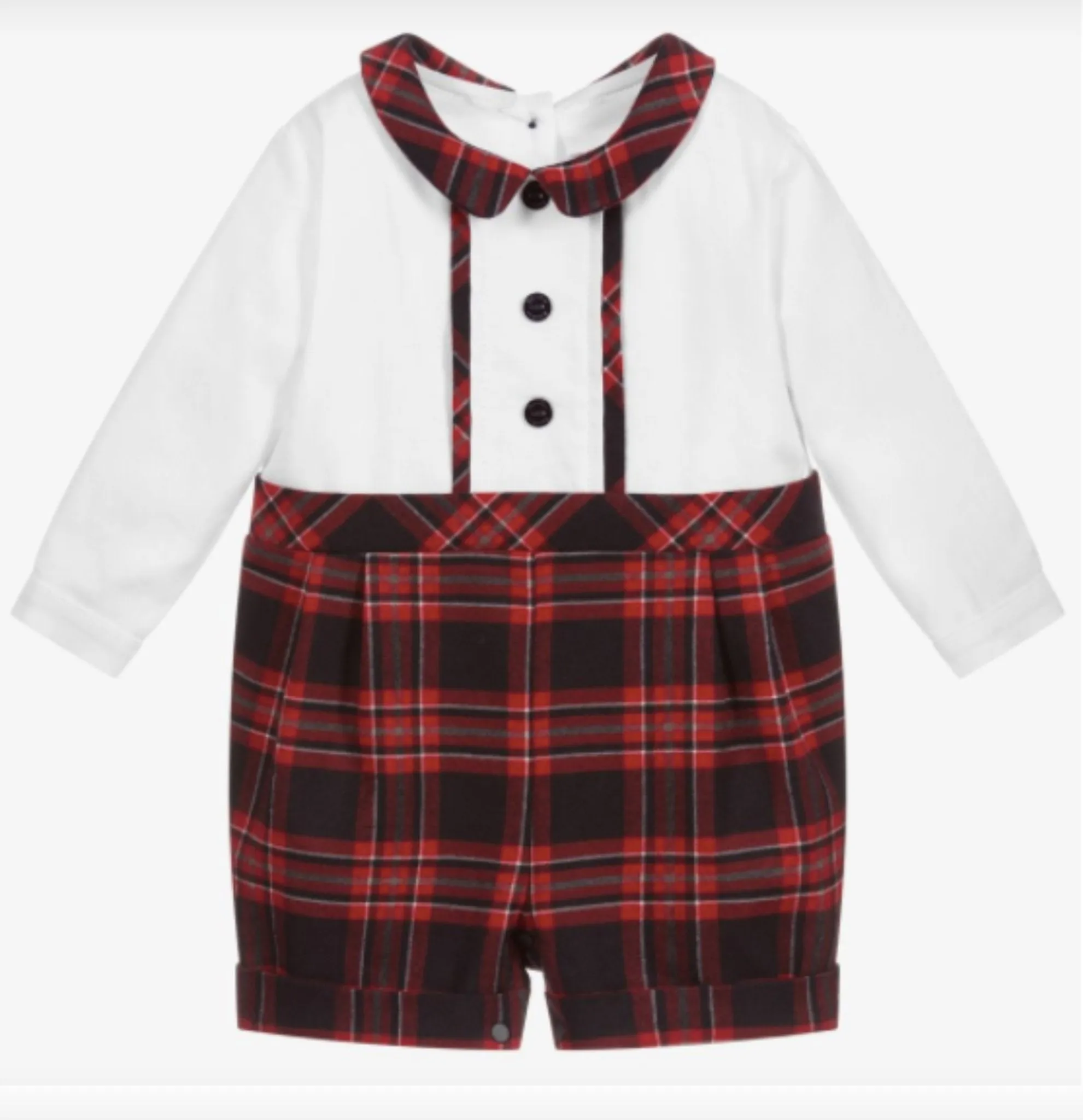 Patachou Baby Boys Long Sleeve Red Tartan Shorts Romper