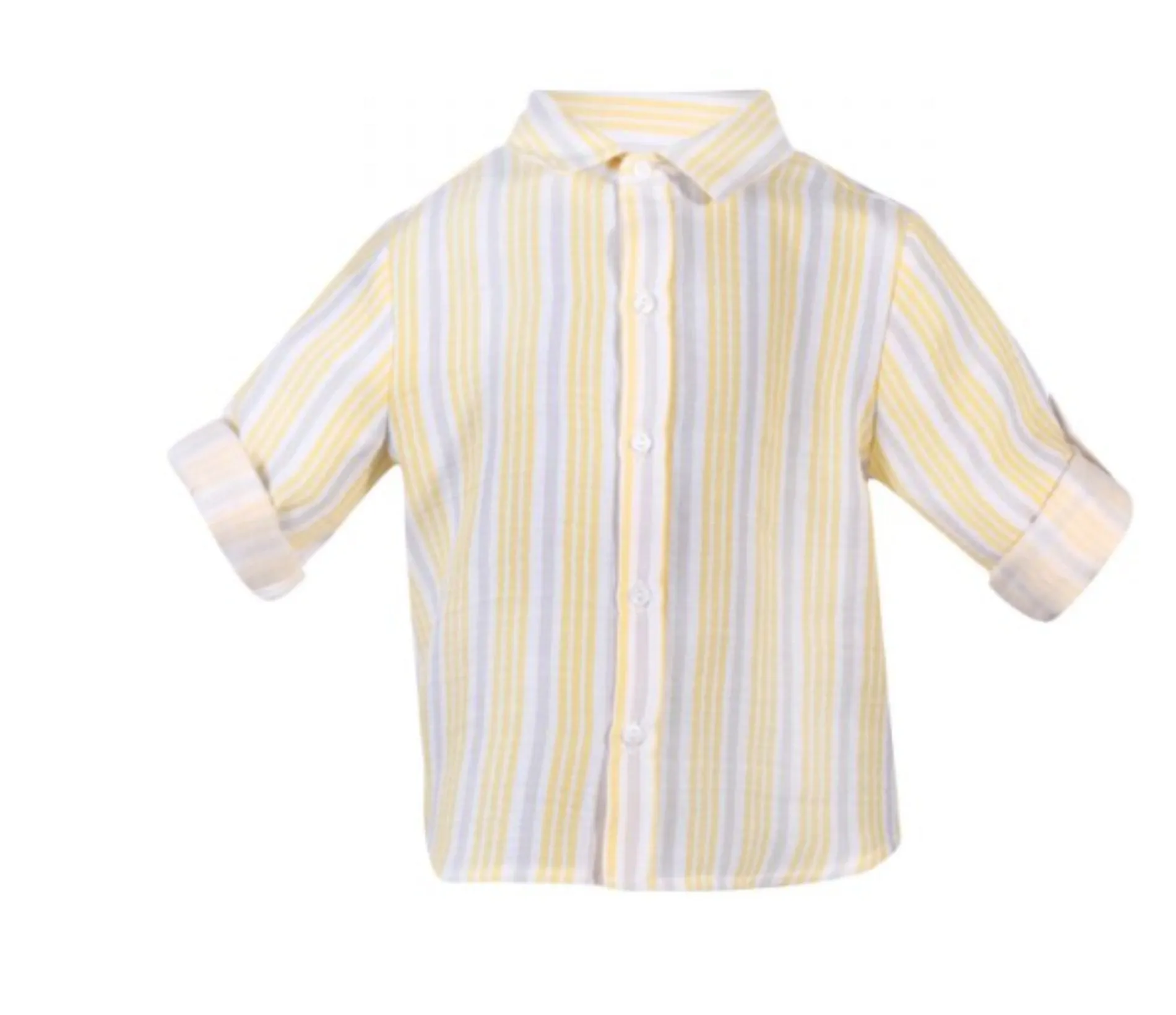 Patachou Infant and Toddler Boys Yellow and Grey Striped Woven Long Sleeve Shirt