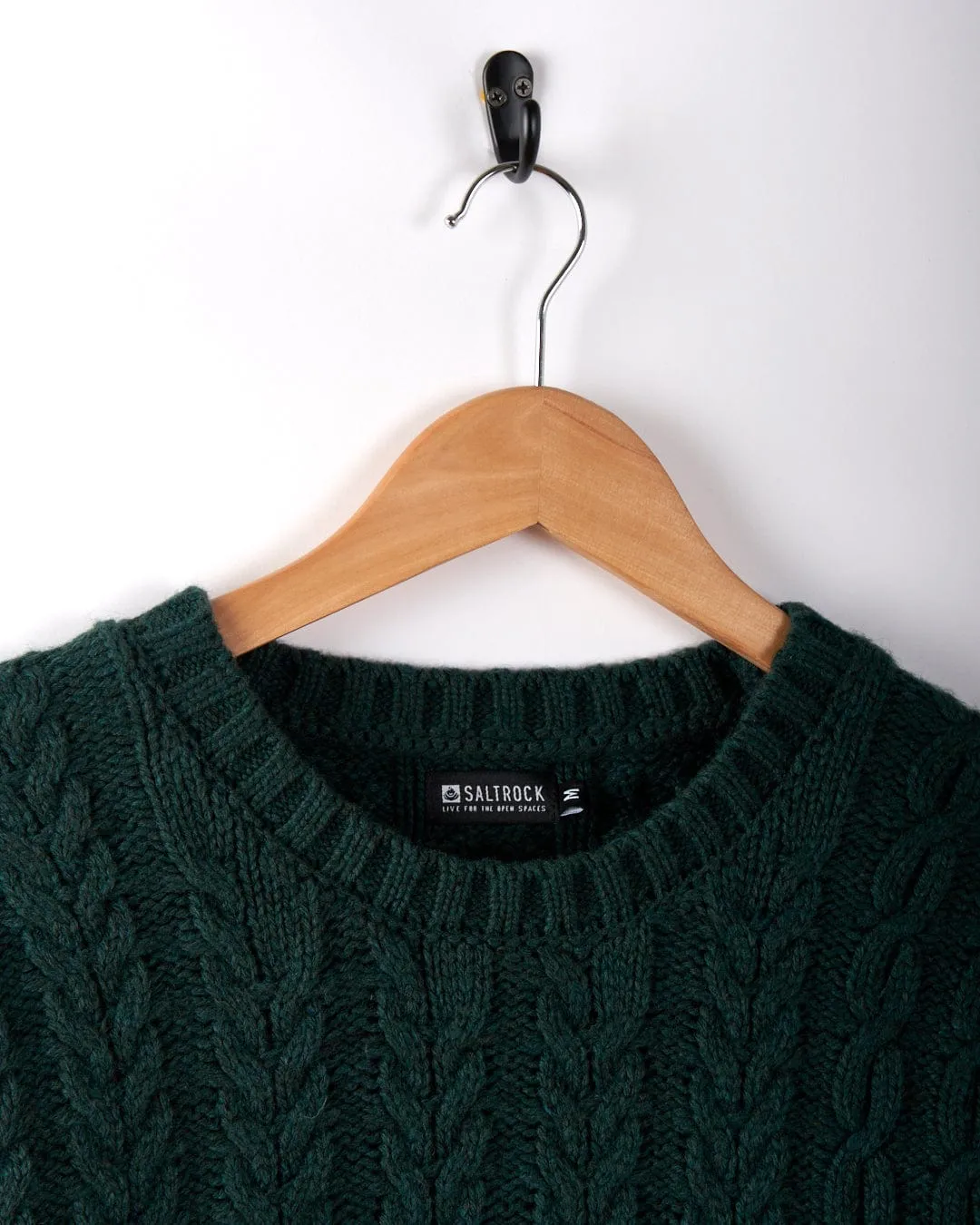 Patched - Mens Oversized Cable Knit Jumper - Dark Green