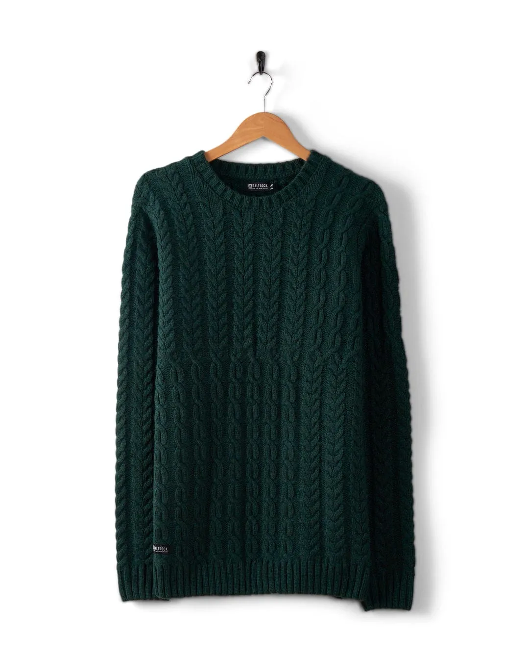 Patched - Mens Oversized Cable Knit Jumper - Dark Green