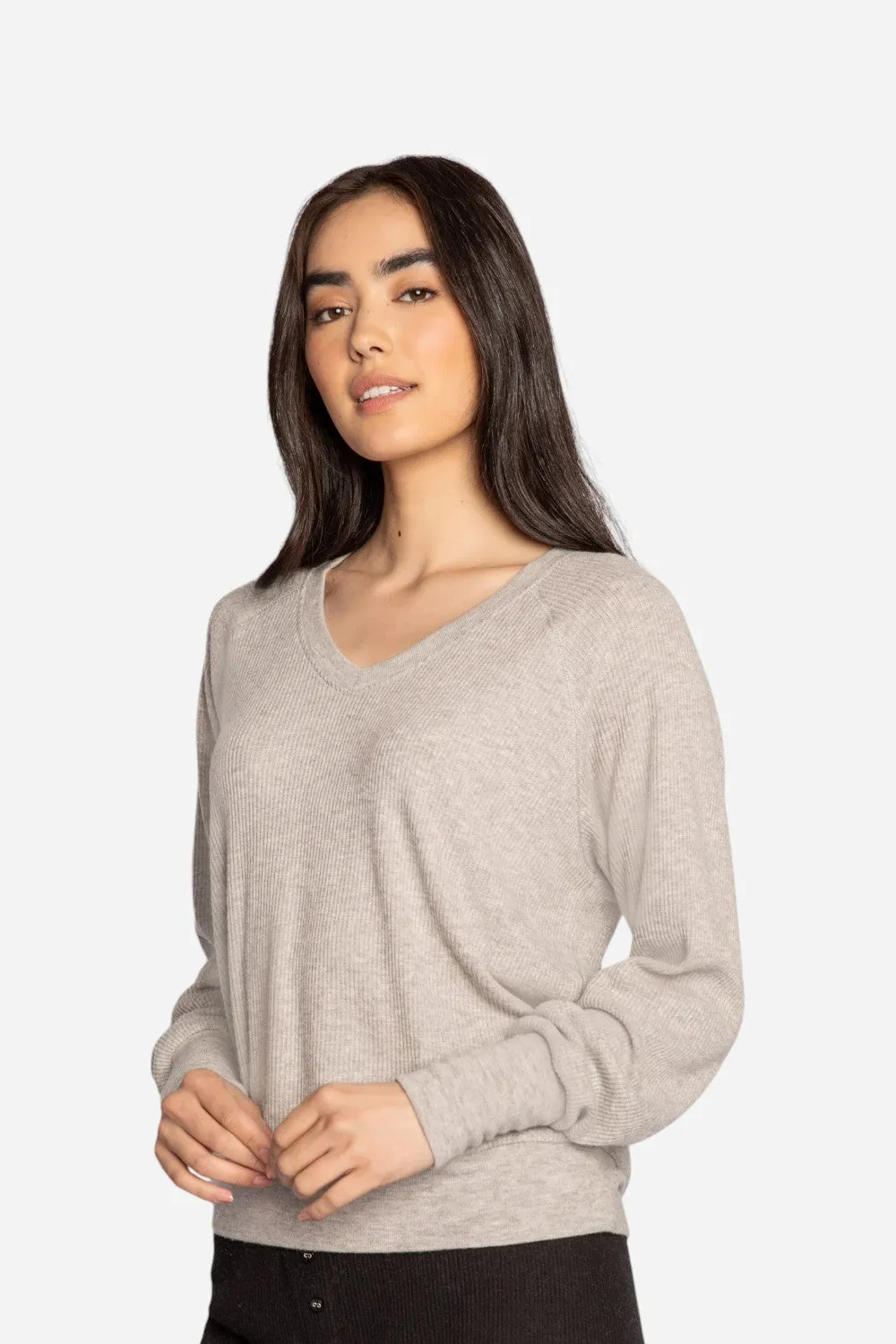 PJ Salvage Textured Essentials Long Sleeve Top in Heather Grey