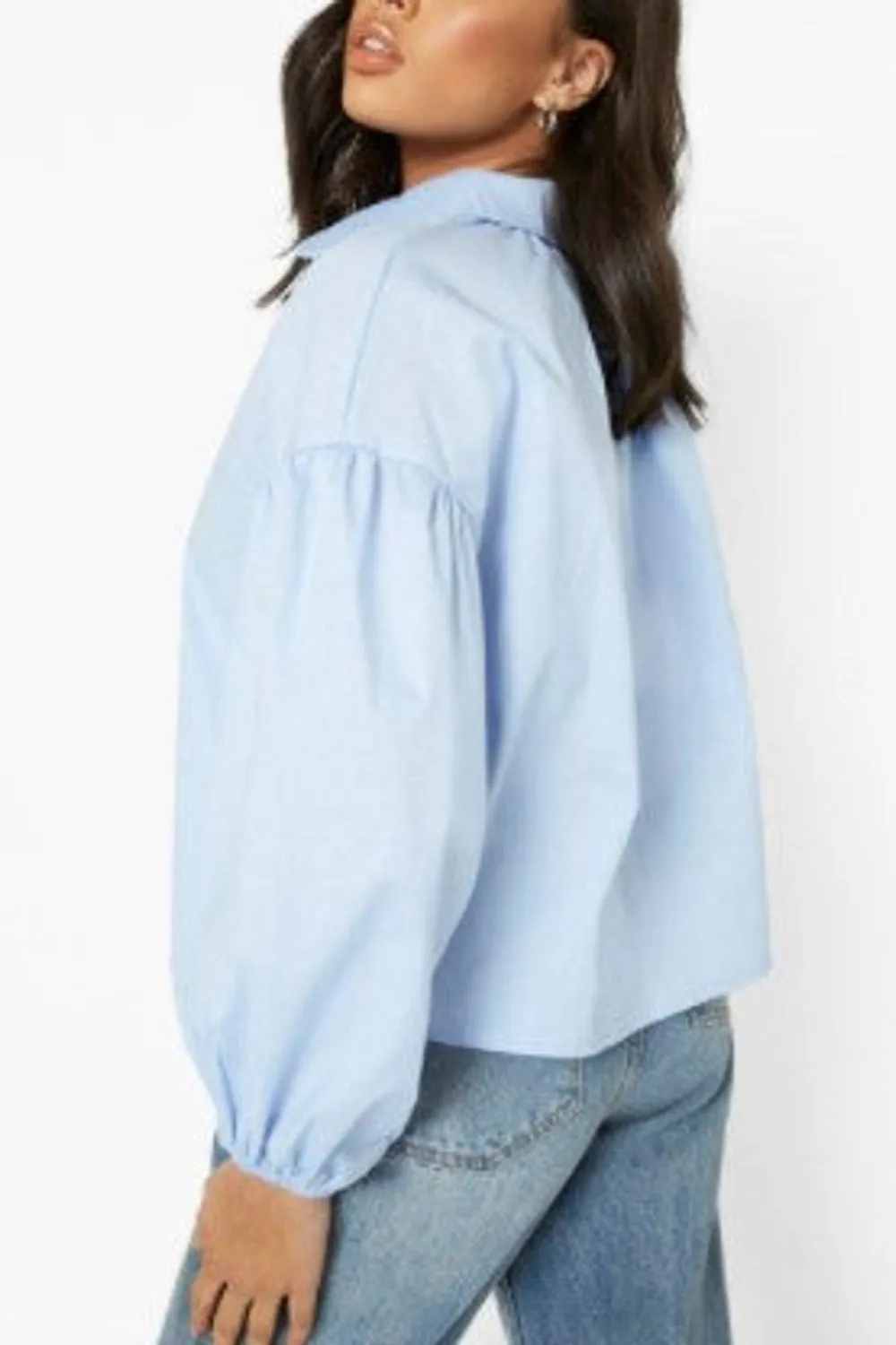 Powder Blue Blue Boxy Volume Sleeve Shirt