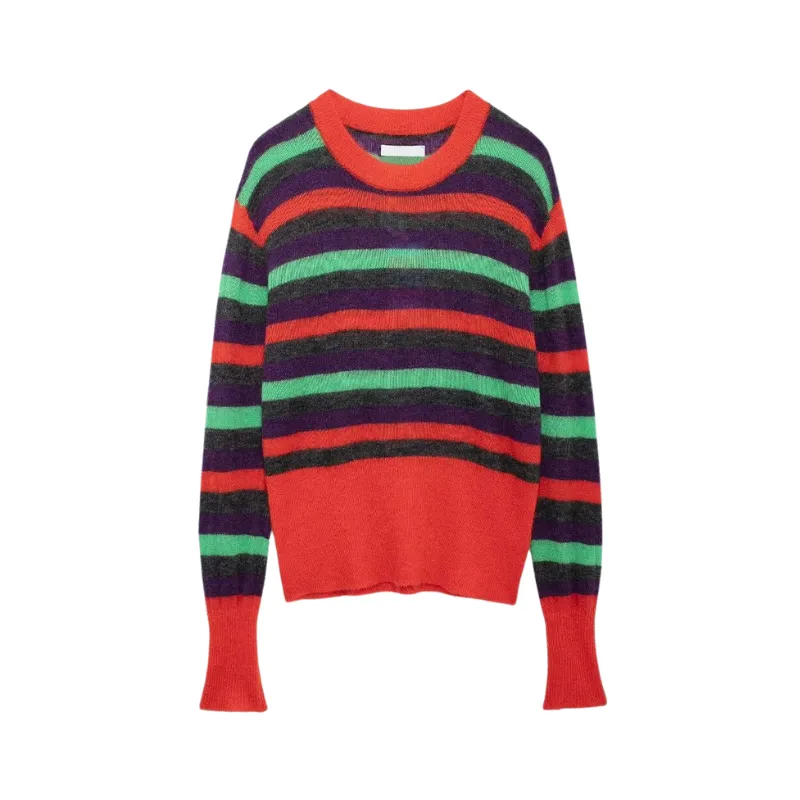 Pre Order: Striped Long Sleeved Loose Knit Sweater