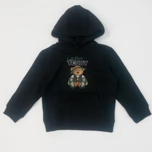 Premium Kid's Self Made Teddy Graphic Pullover Hoodie - Black/Green