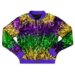 Purple, Green, and Gold Mardi Gras Ombre Sequin Bomber Jacket (Each)