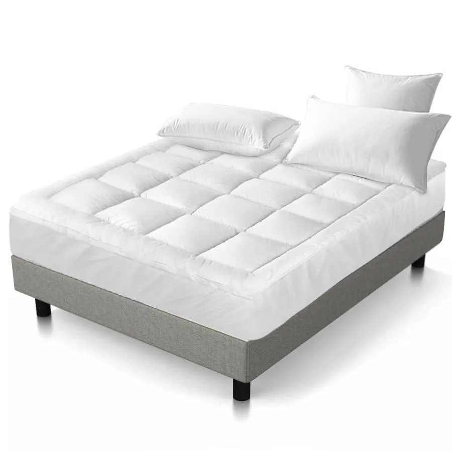 Queen Premium Package | Megan Bed Frame Light Grey, Luna Series Euro Top Mattress (Medium Firm) & Bamboo Mattress Topper!