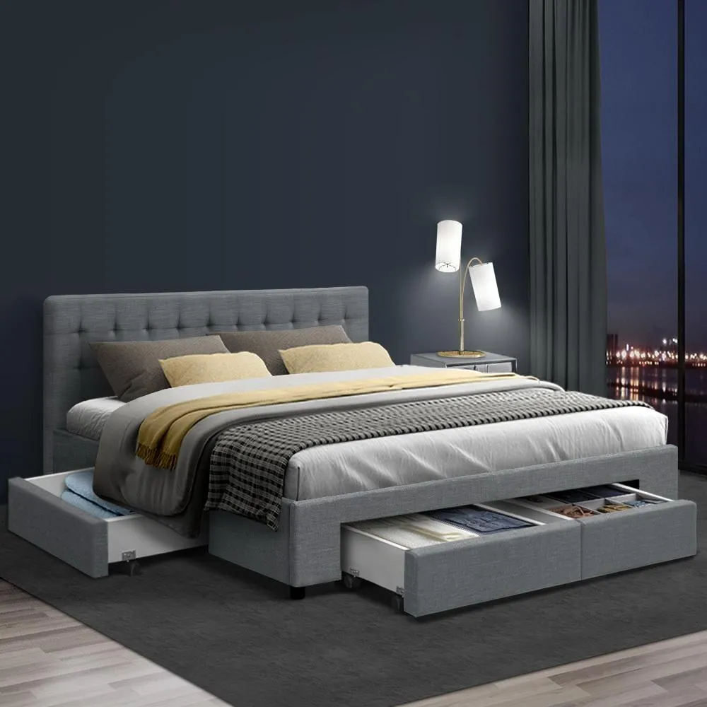 Queen Premium Package | Trinity Queen Bed Frame with Storage Grey, Luna Series Euro Top Mattress (Medium Firm) & Bamboo Mattress Topper!