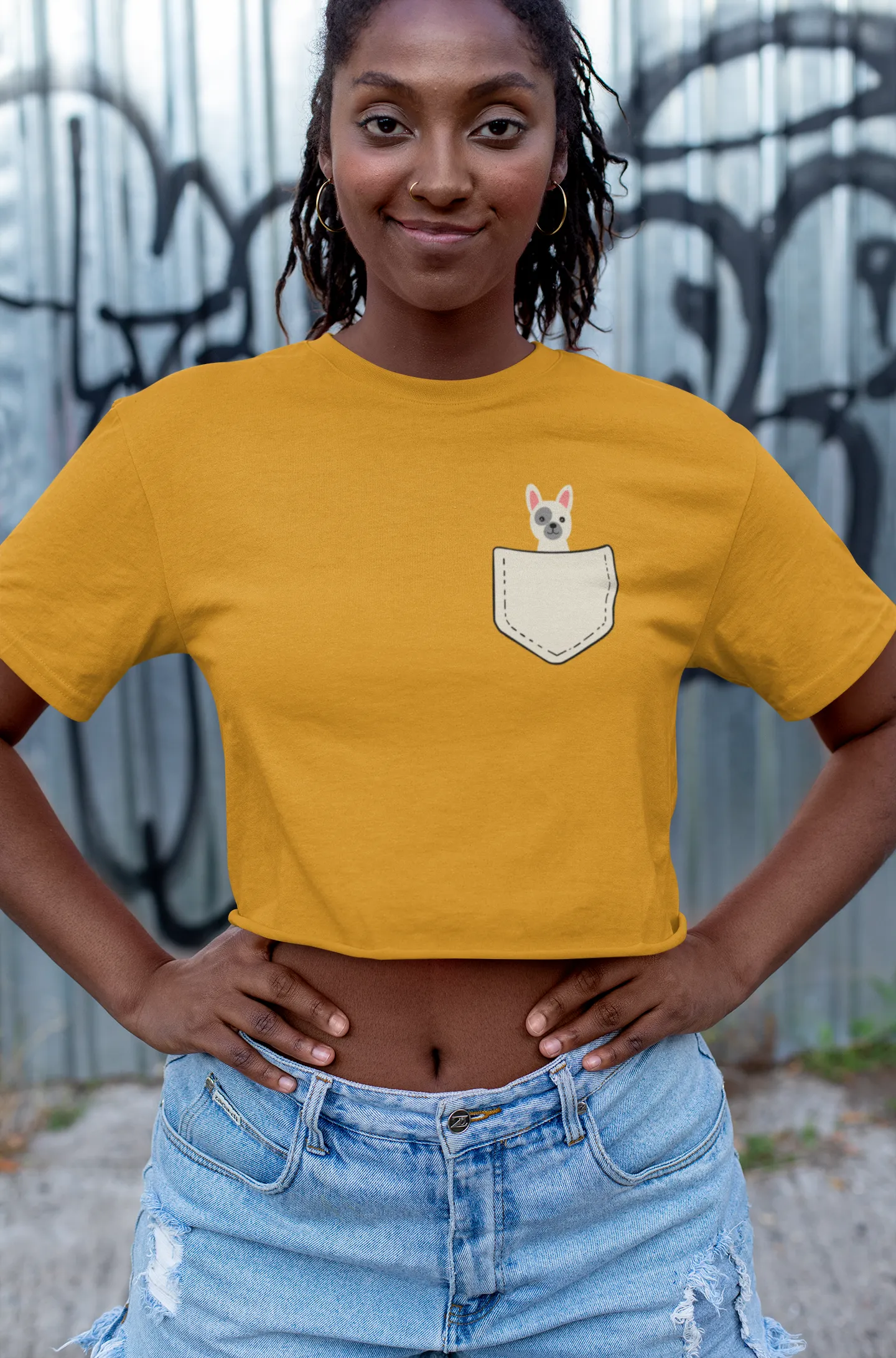 " CUTE BULLY " - HALF SLEEVE POCKET DESIGN CROP TOPS