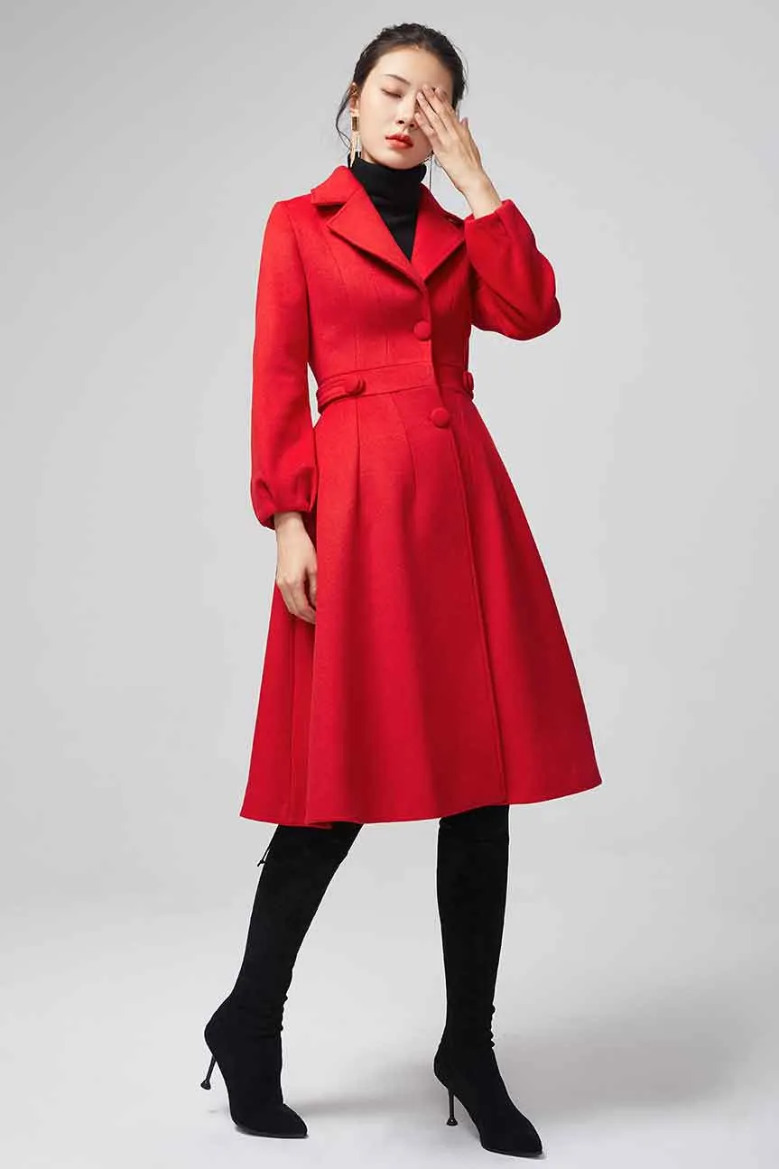 Red wool coat With Lapel Collar 2200#