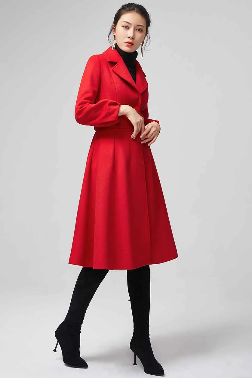 Red wool coat With Lapel Collar 2200#