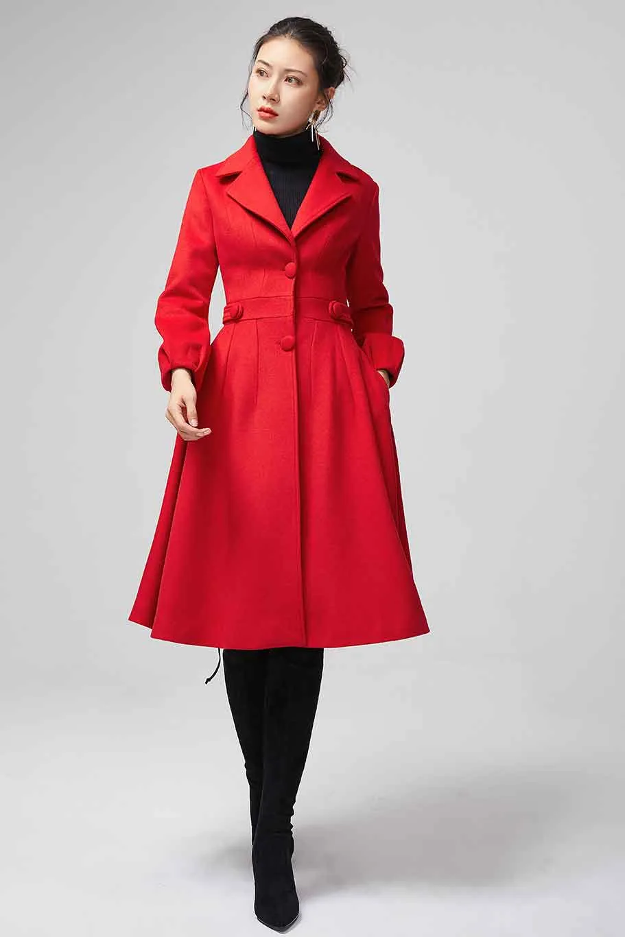 Red wool coat With Lapel Collar 2200#