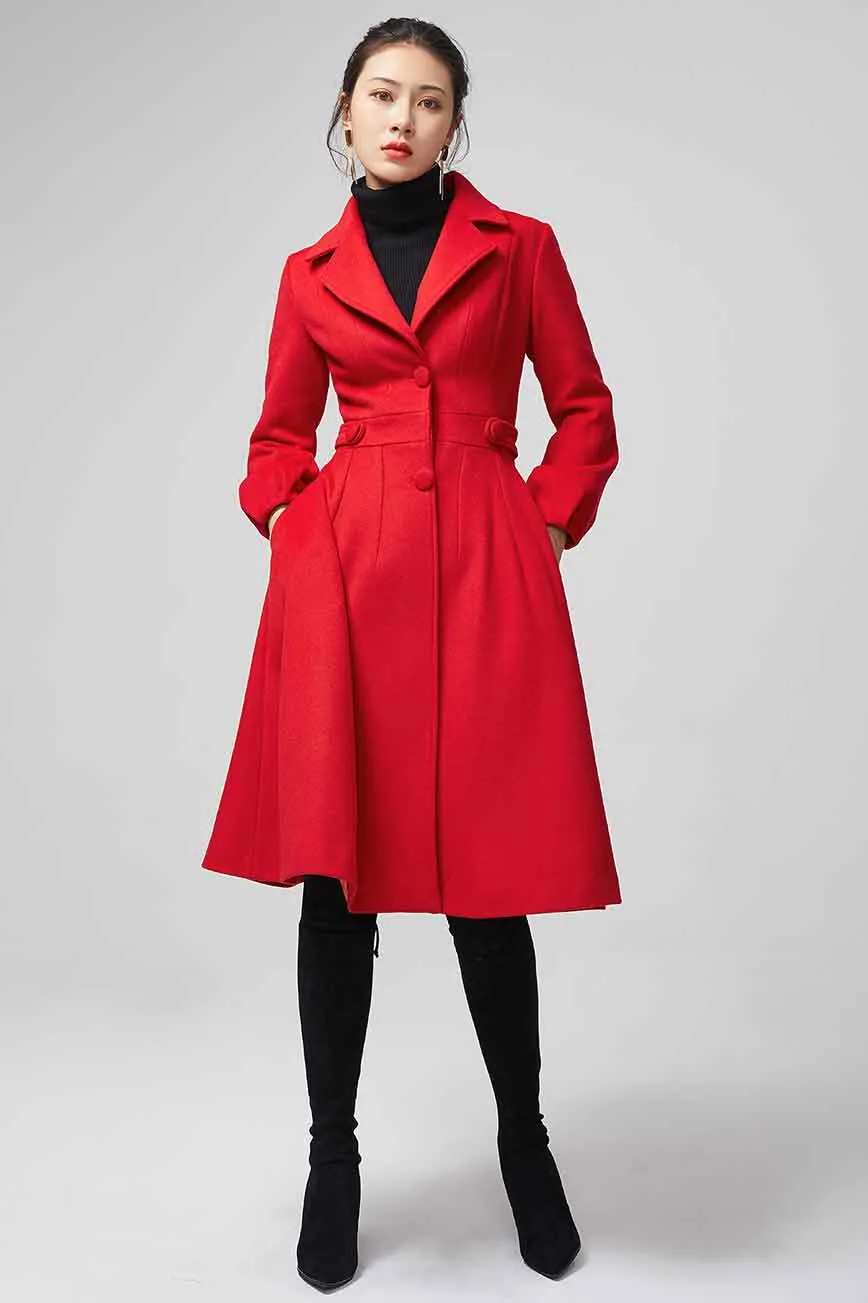 Red wool coat With Lapel Collar 2200#