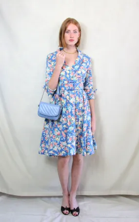 RENT Floral Sky Blue Midi 1950s Style Tea Dress