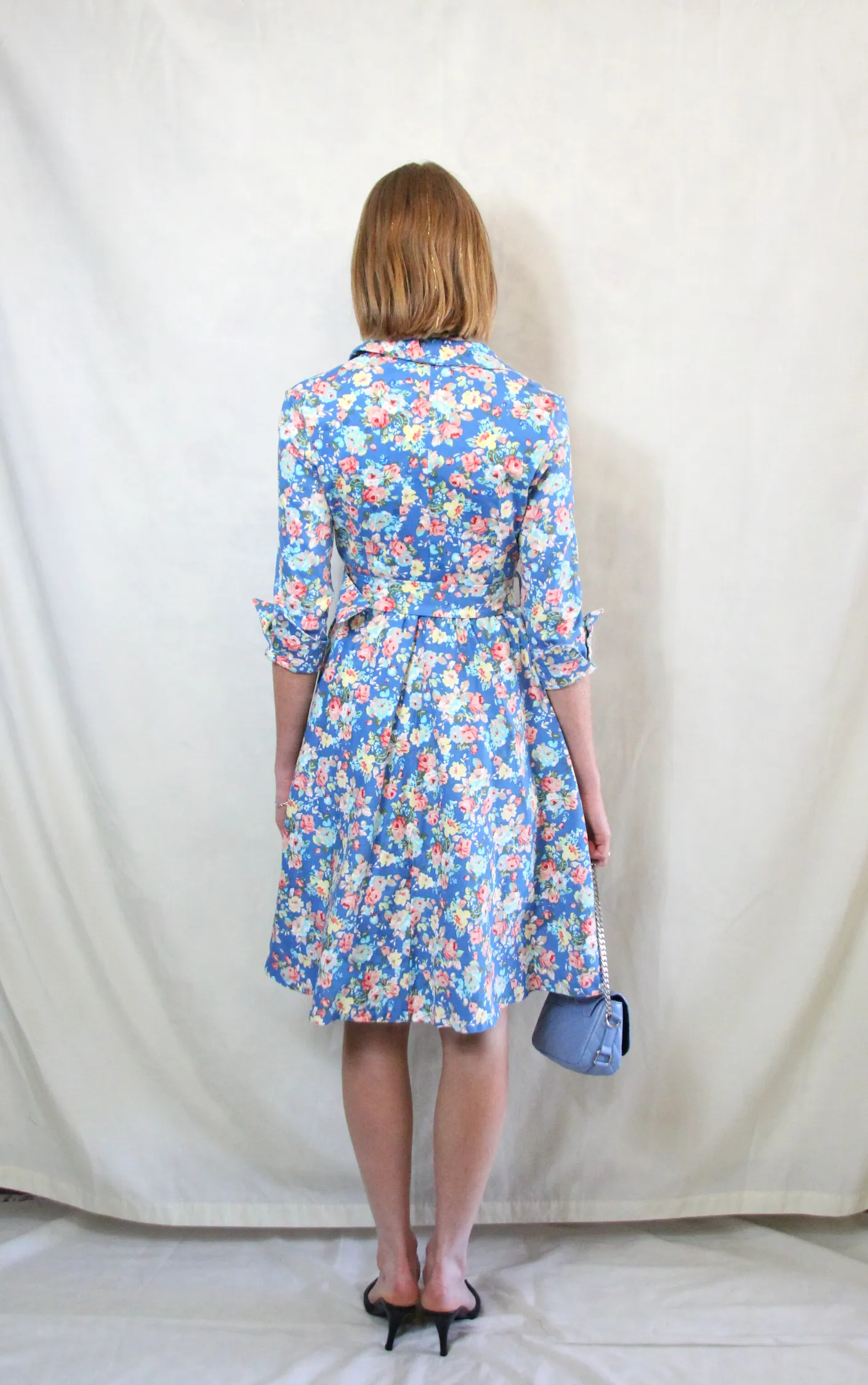 RENT Floral Sky Blue Midi 1950s Style Tea Dress