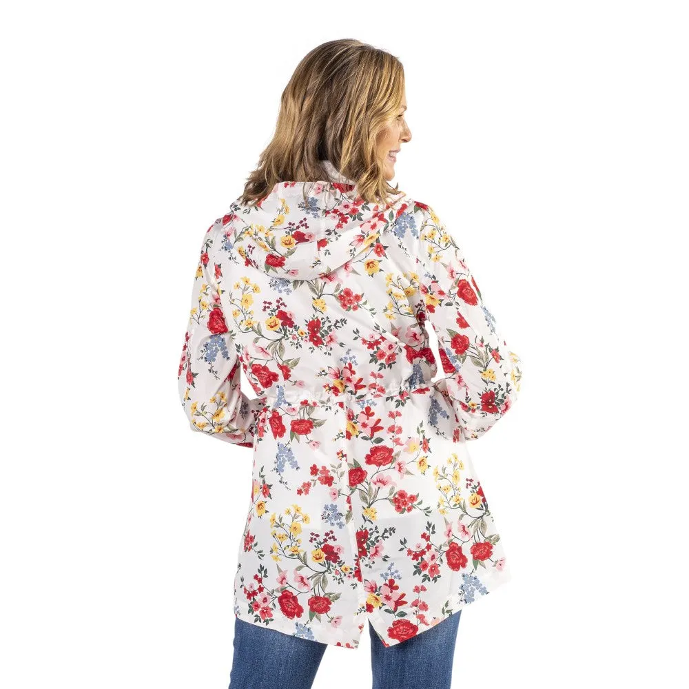 Rose Floral Hooded Drawstring Raincoat