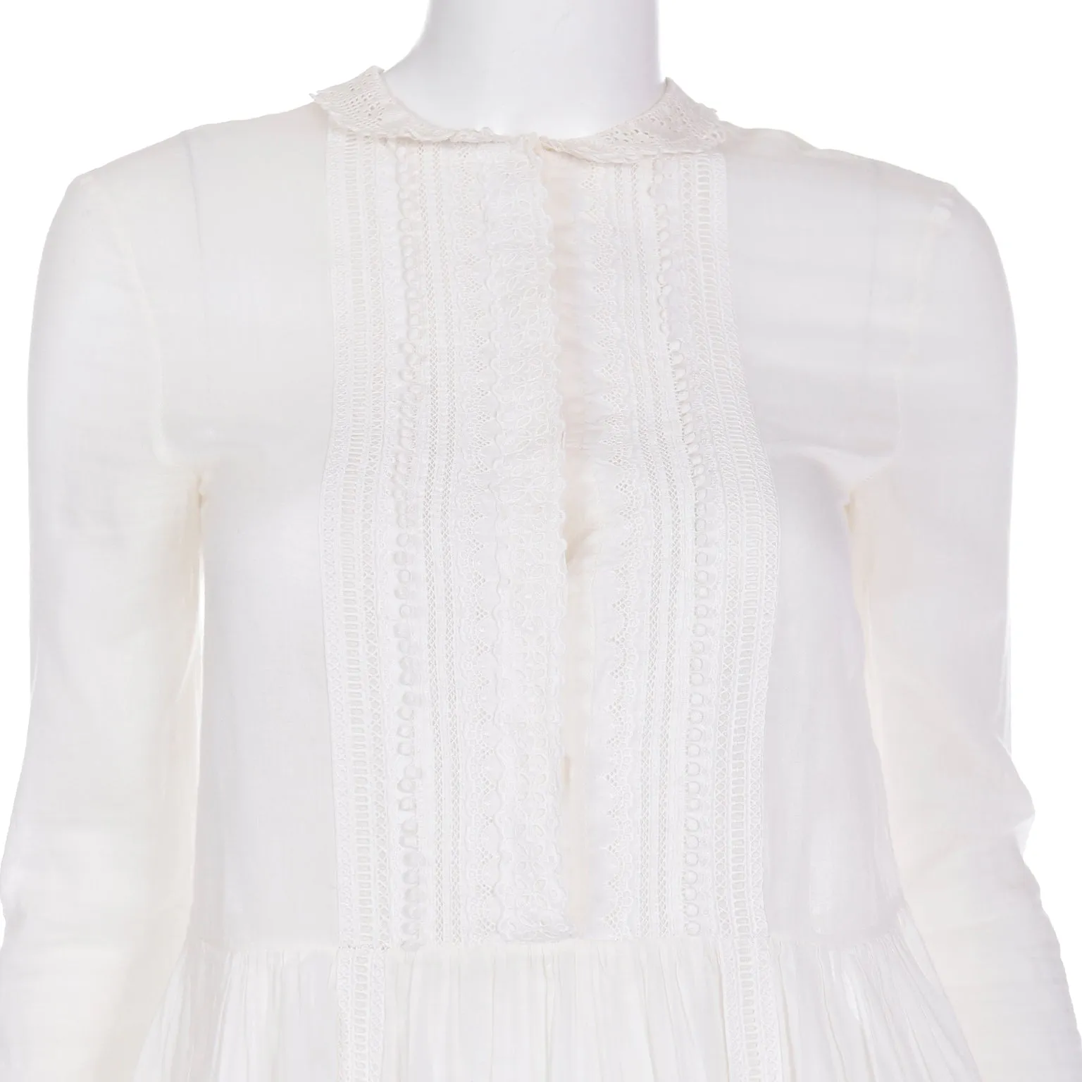 Saint Laurent Paris White Cotton Voile Lace Trimmed Babydoll Tunic Top