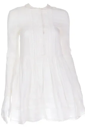 Saint Laurent Paris White Cotton Voile Lace Trimmed Babydoll Tunic Top