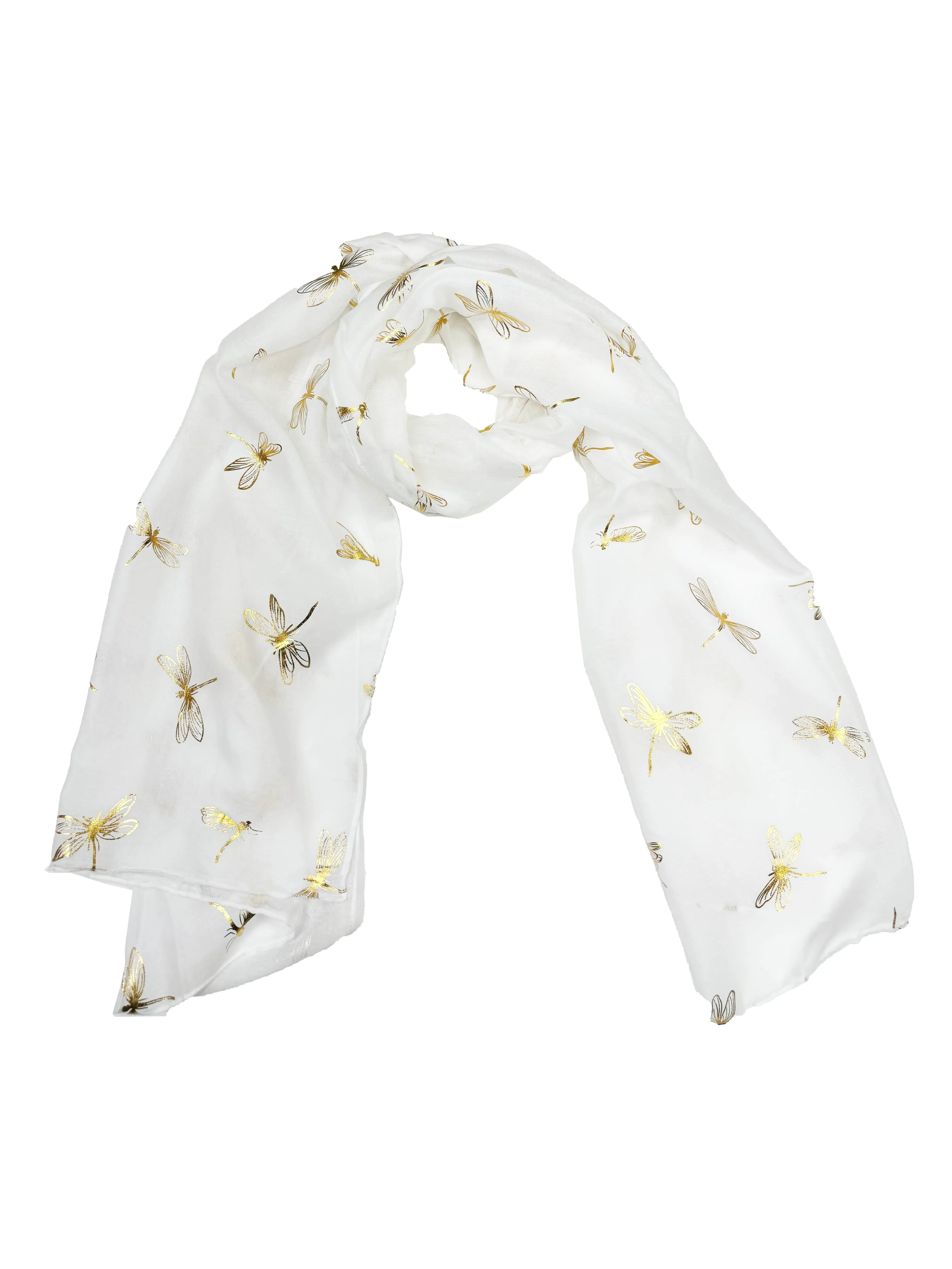 Scarf with Large Gold Foil Dragonfly Print