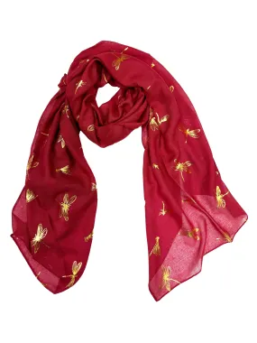 Scarf with Large Gold Foil Dragonfly Print