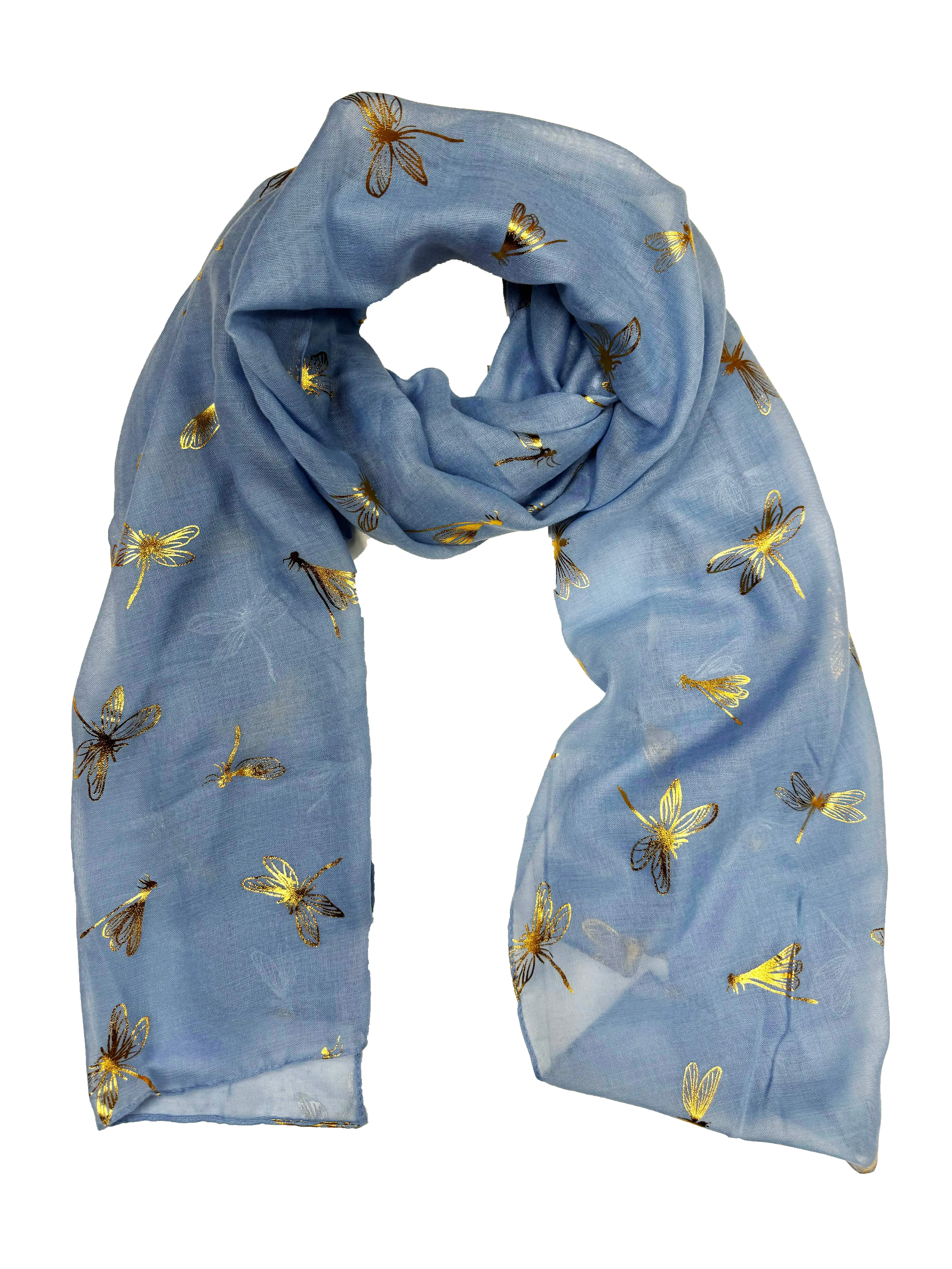 Scarf with Large Gold Foil Dragonfly Print