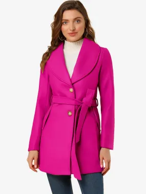 Shawl Collar Single Breasted Winter Long Belted Coat