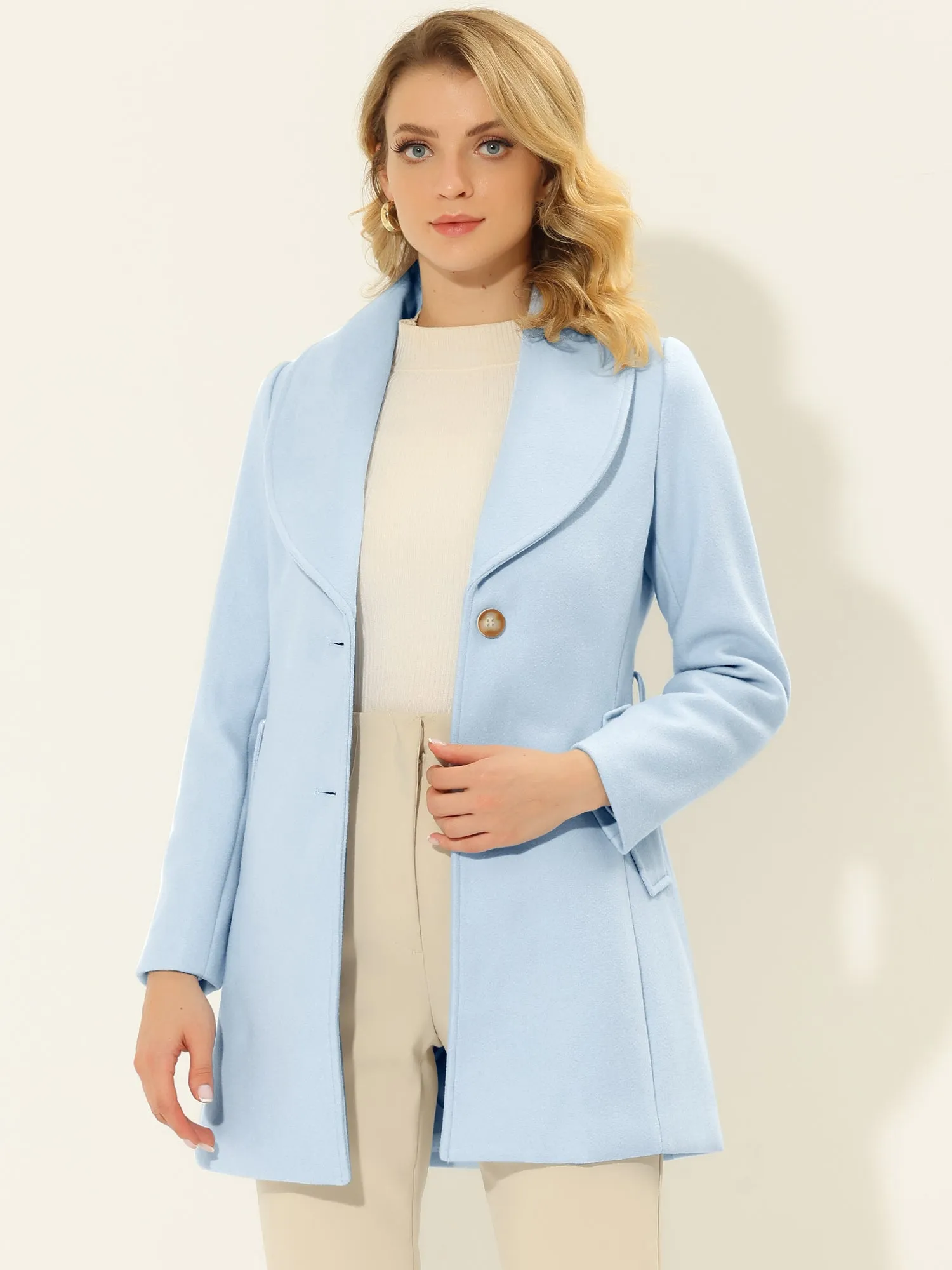 Shawl Collar Single Breasted Winter Long Belted Coat