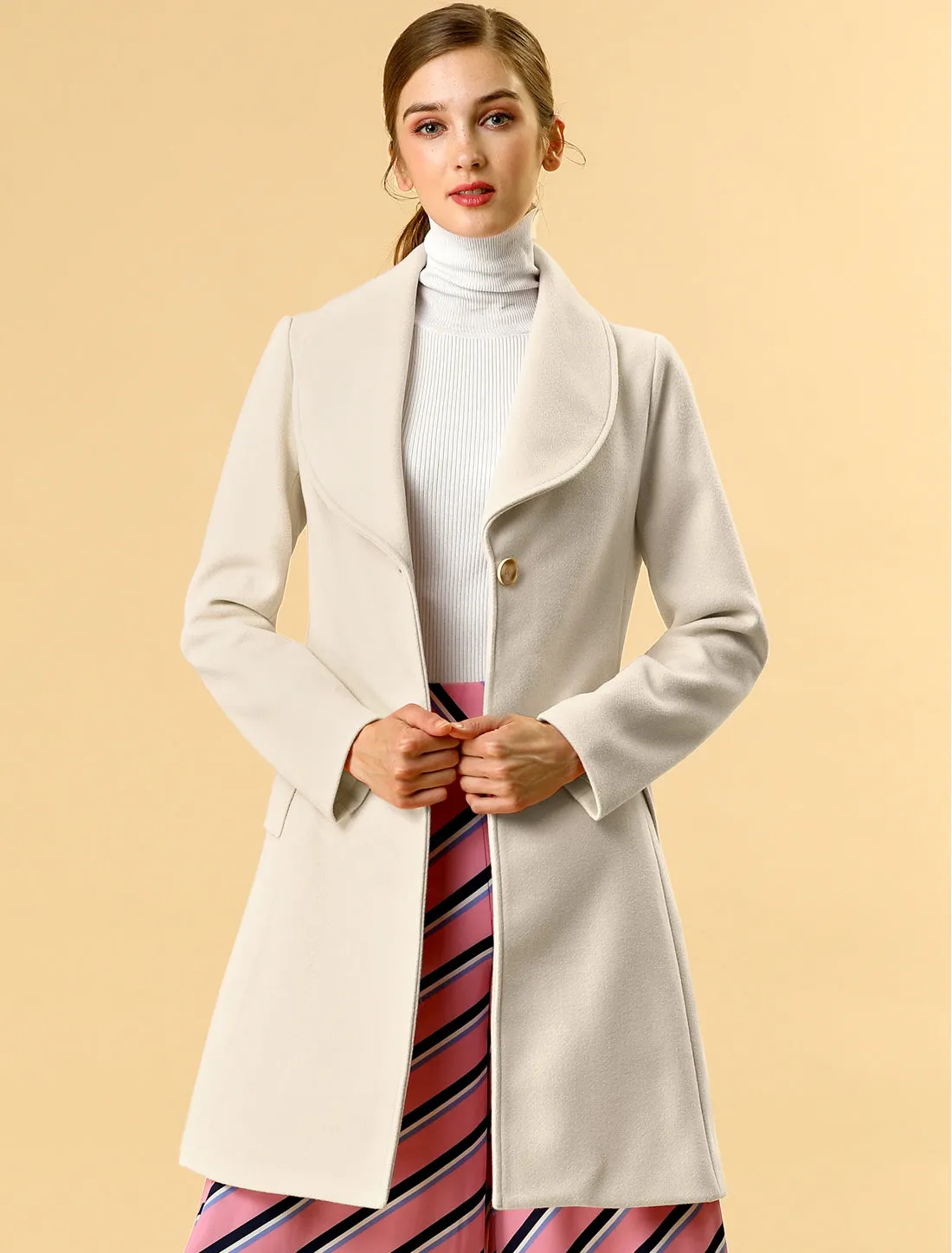 Shawl Collar Single Breasted Winter Long Belted Coat