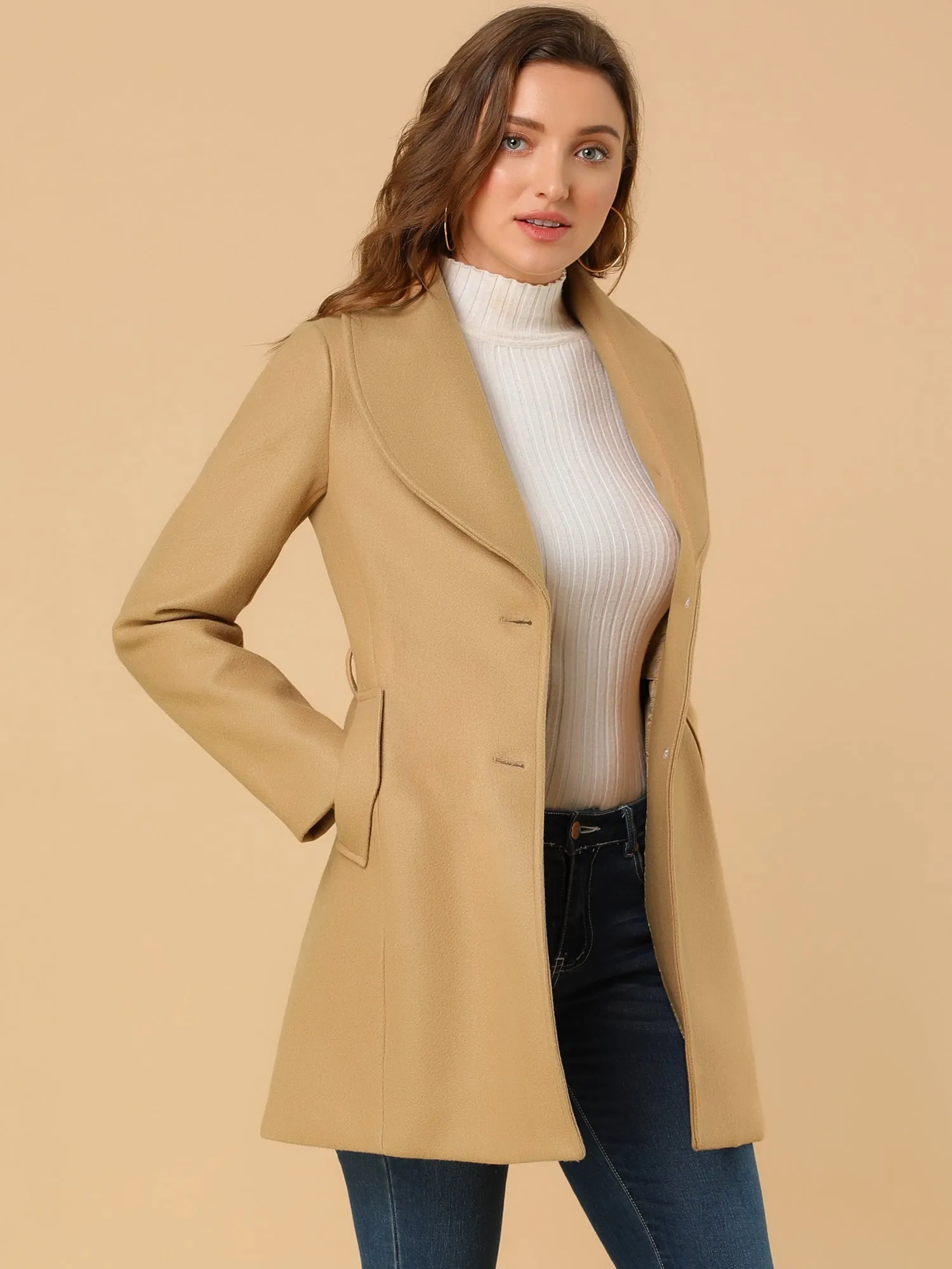 Shawl Collar Single Breasted Winter Long Belted Coat