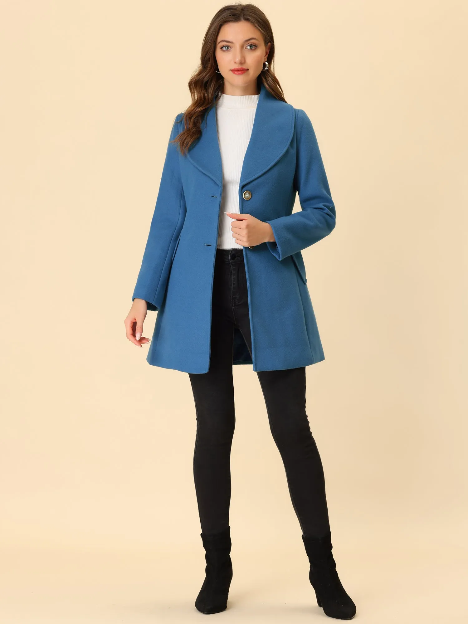 Shawl Collar Single Breasted Winter Long Belted Coat