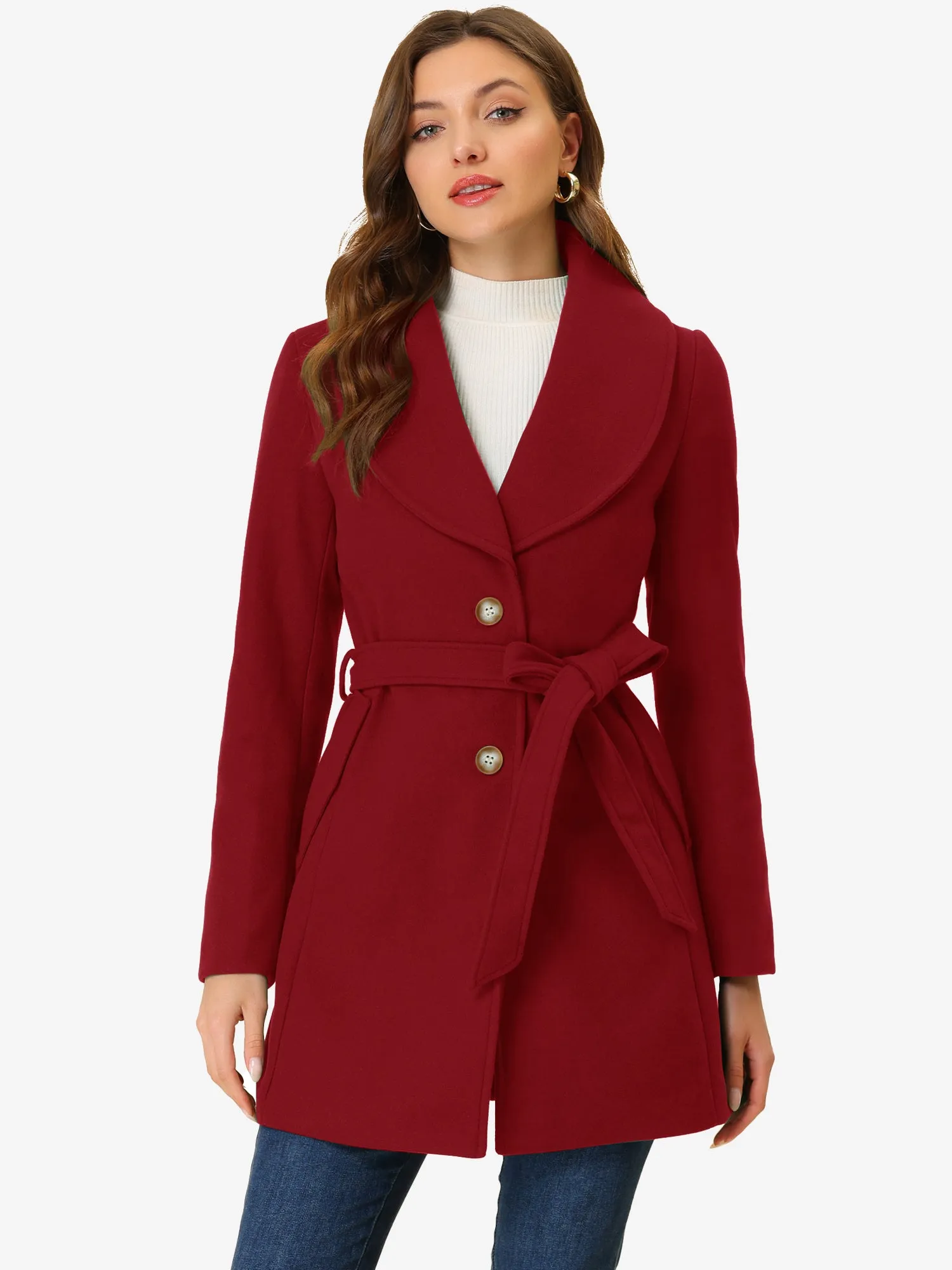 Shawl Collar Single Breasted Winter Long Belted Coat