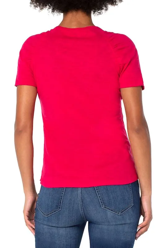 Short Sleeve Shirred Raglan Slub Knit Tee - Lollipop Red