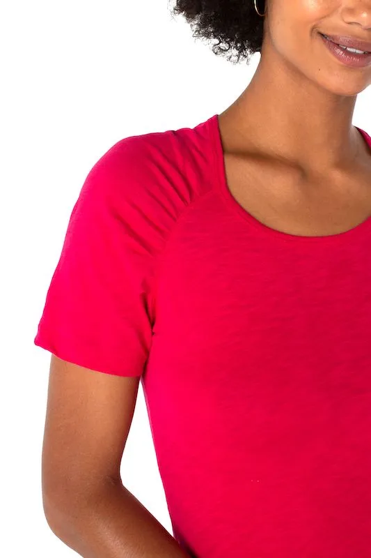 Short Sleeve Shirred Raglan Slub Knit Tee - Lollipop Red