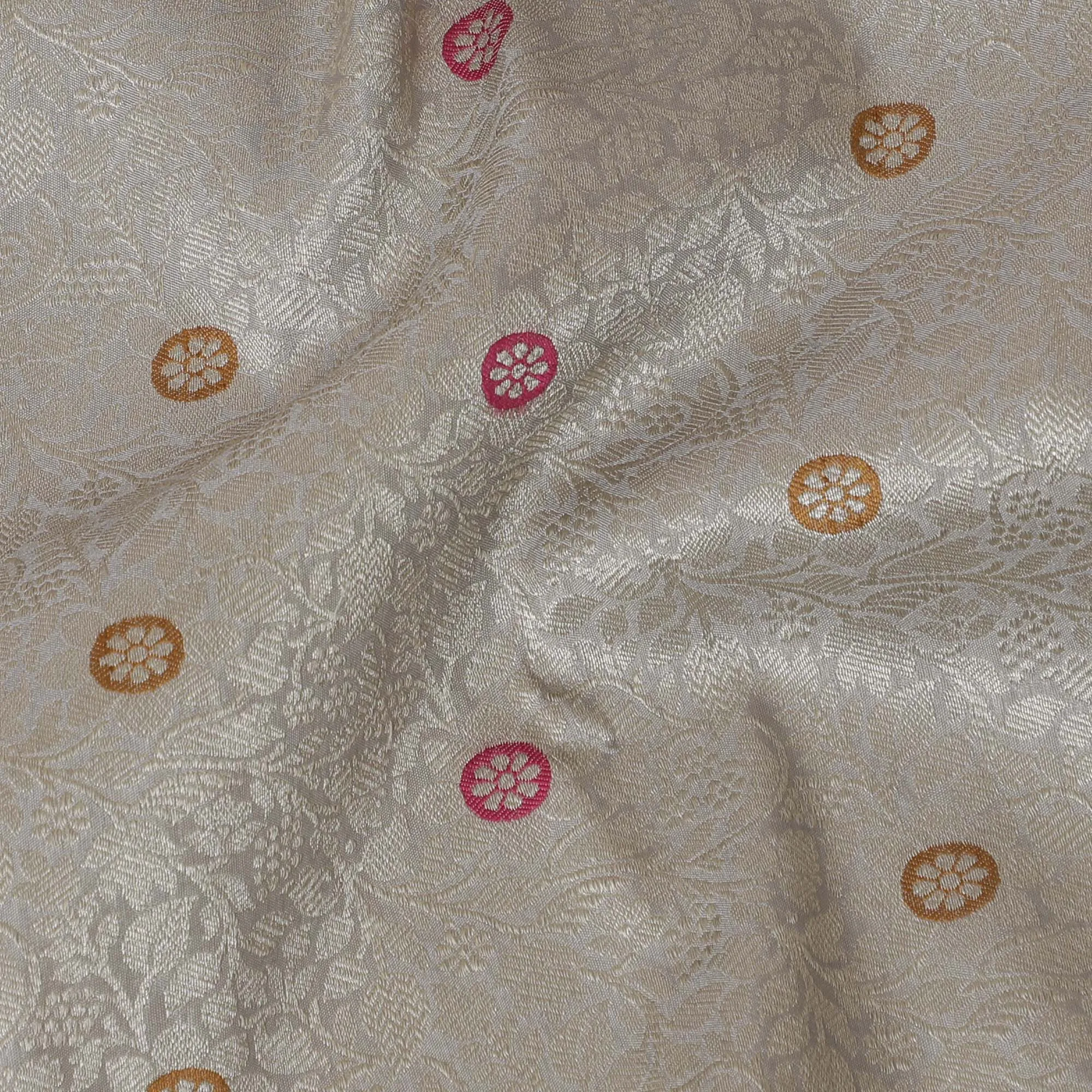 Silver Splendor Brocade Fabric with Ruby Accents – Classic Opulence-D19051