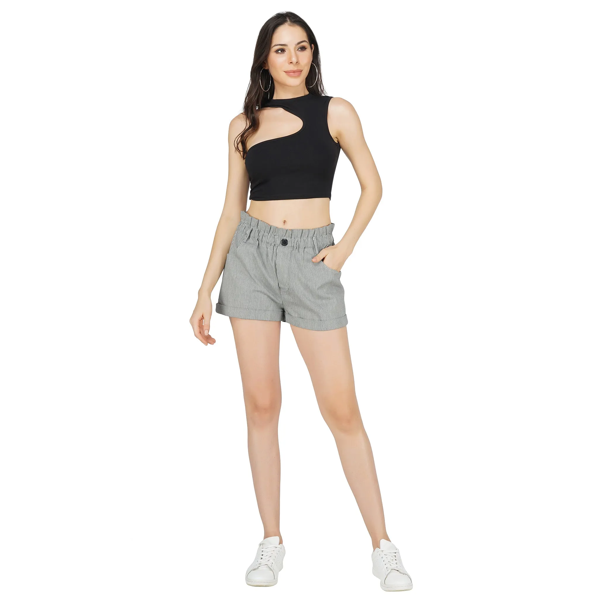 SLAY. Women's Cotton Yarn Dye Striped Shorts