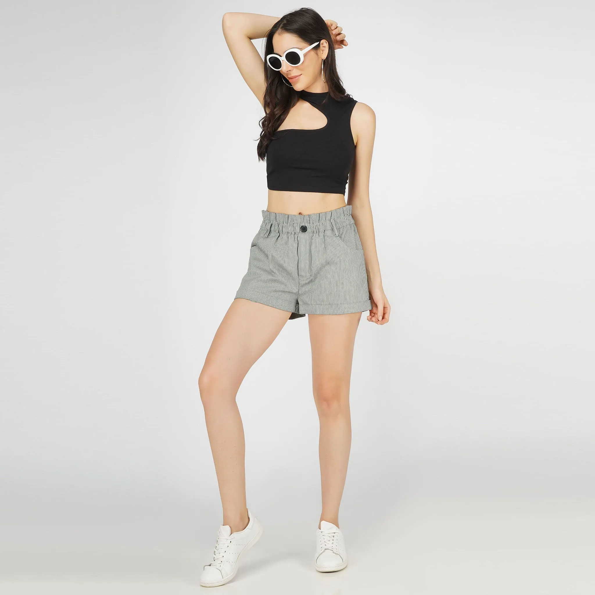 SLAY. Women's Cotton Yarn Dye Striped Shorts