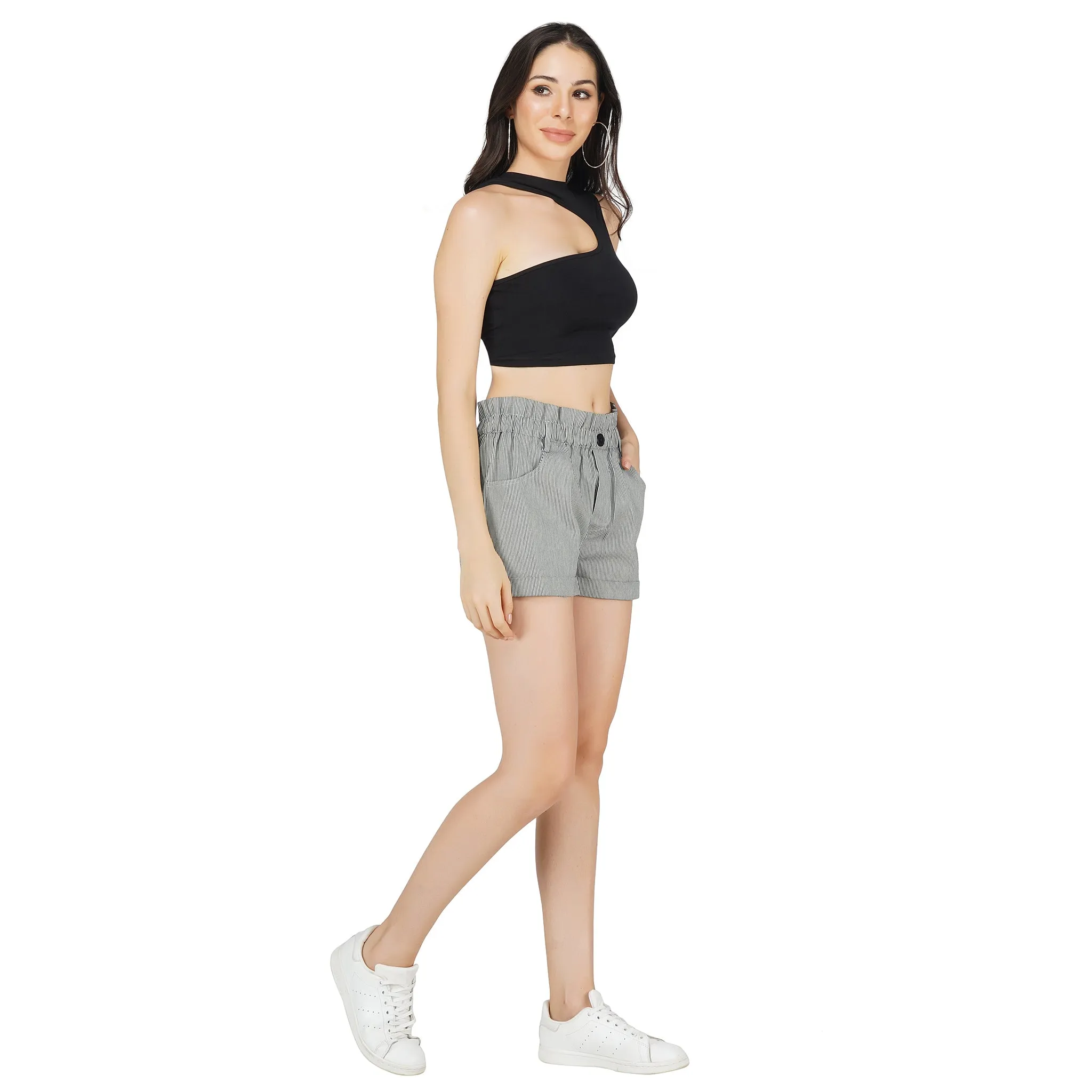 SLAY. Women's Cotton Yarn Dye Striped Shorts