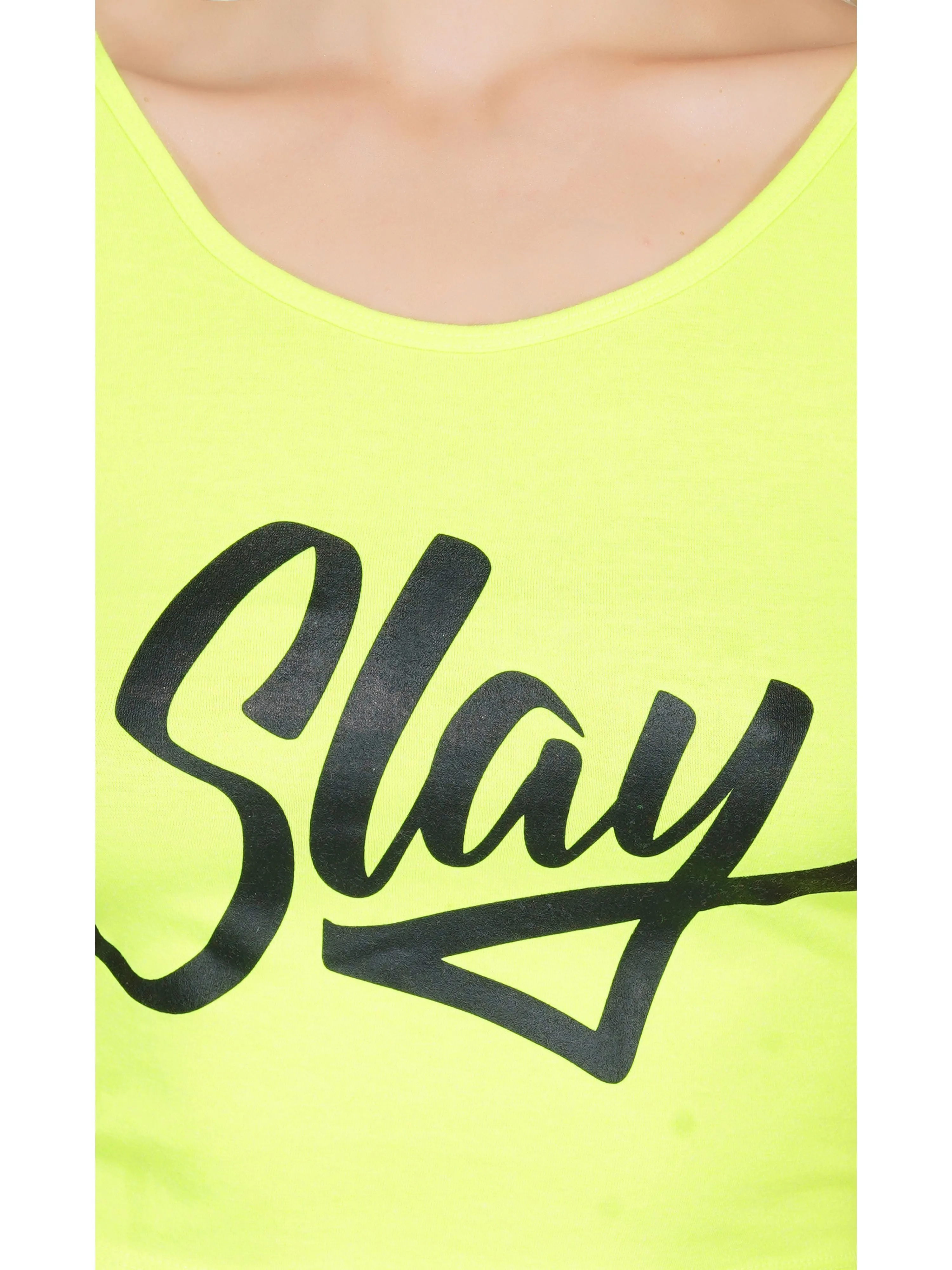 SLAY. Women's Neon Green Printed Crop Top