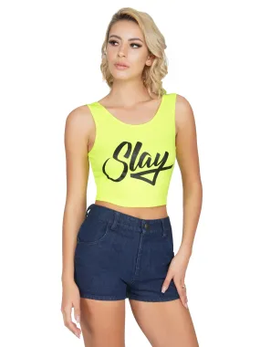 SLAY. Women's Neon Green Printed Crop Top