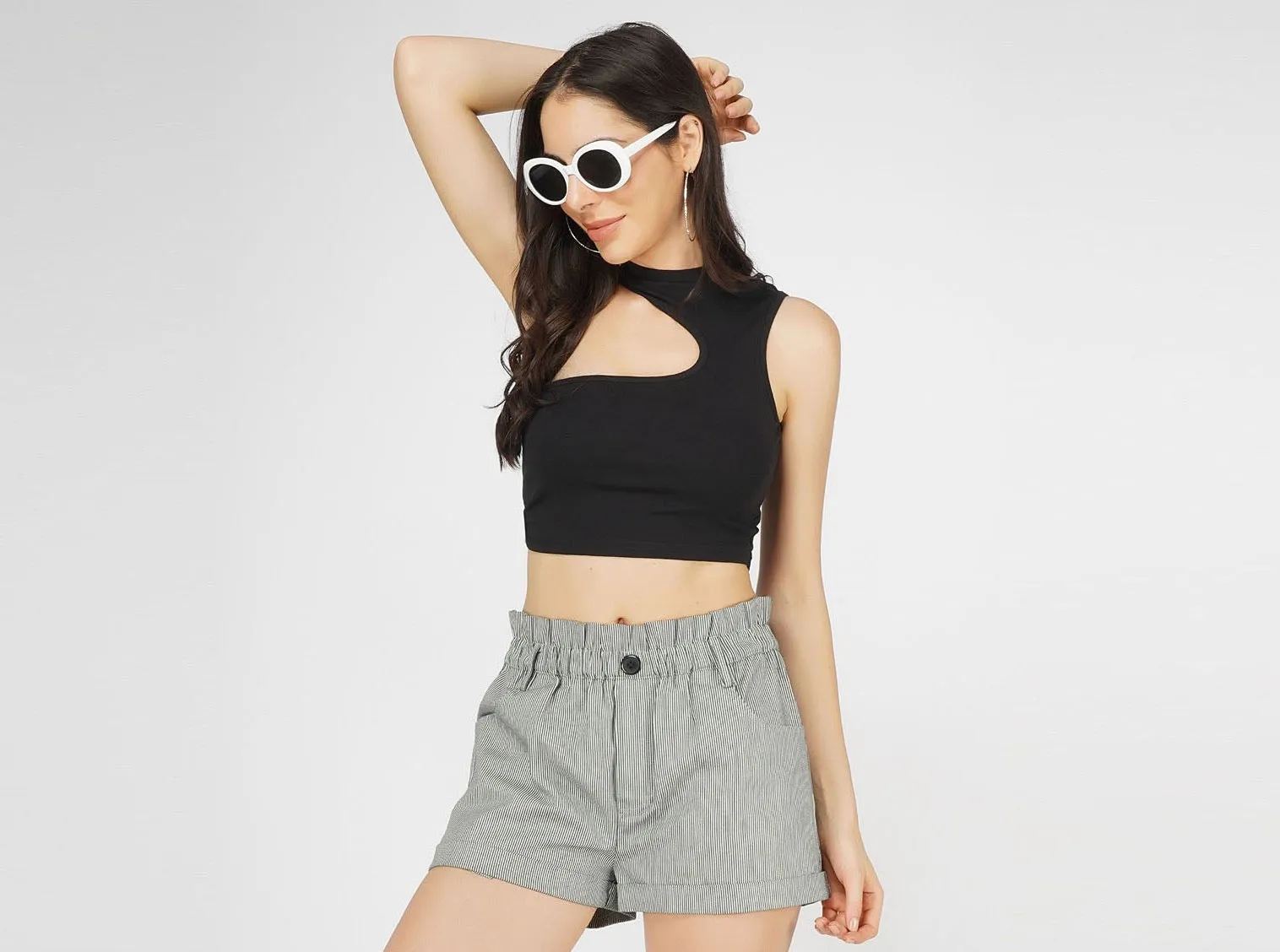 SLAY. Women's Sleeveless Casual Asymmetric Crop Top