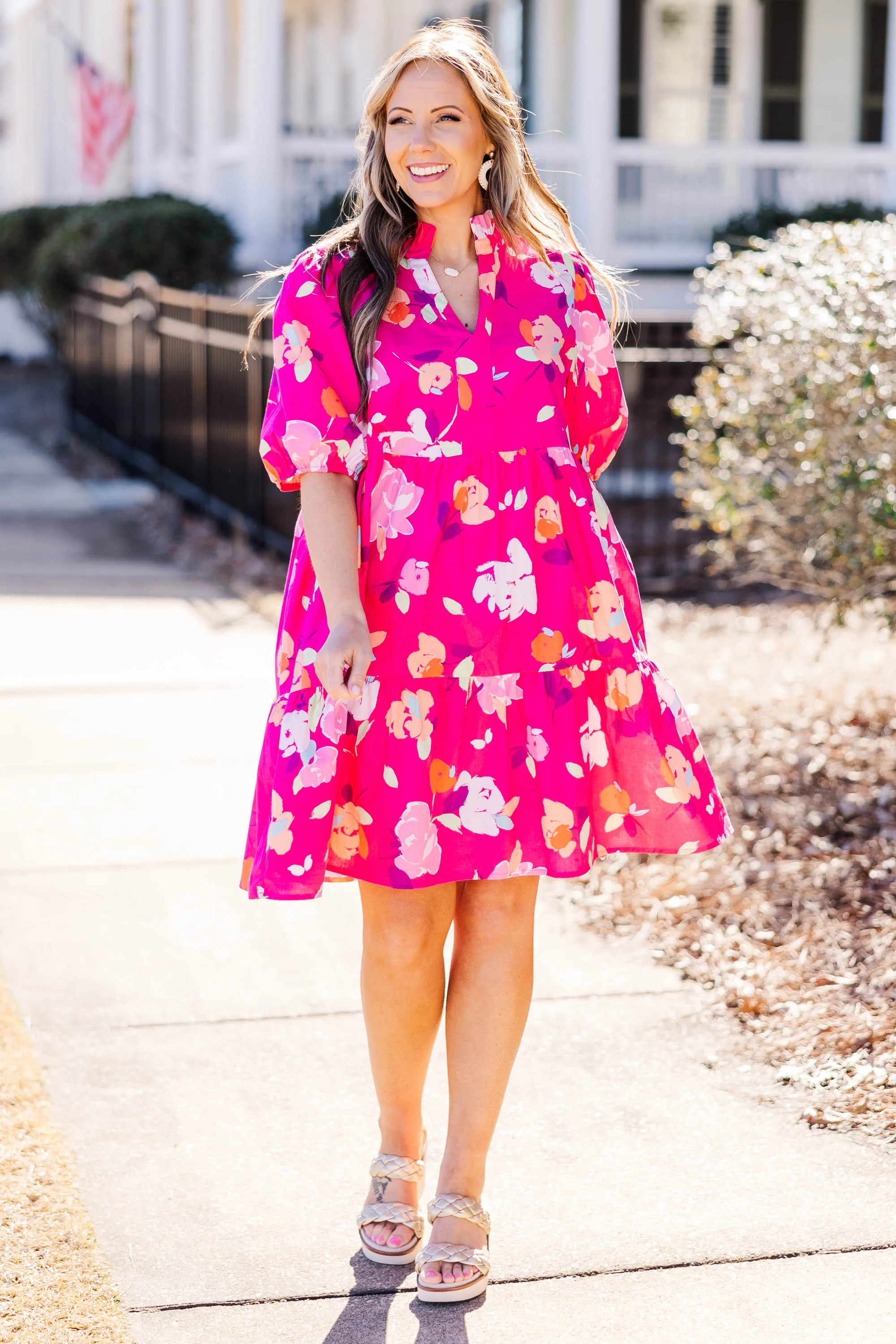 Smiles On Repeat Dress, Fuchsia