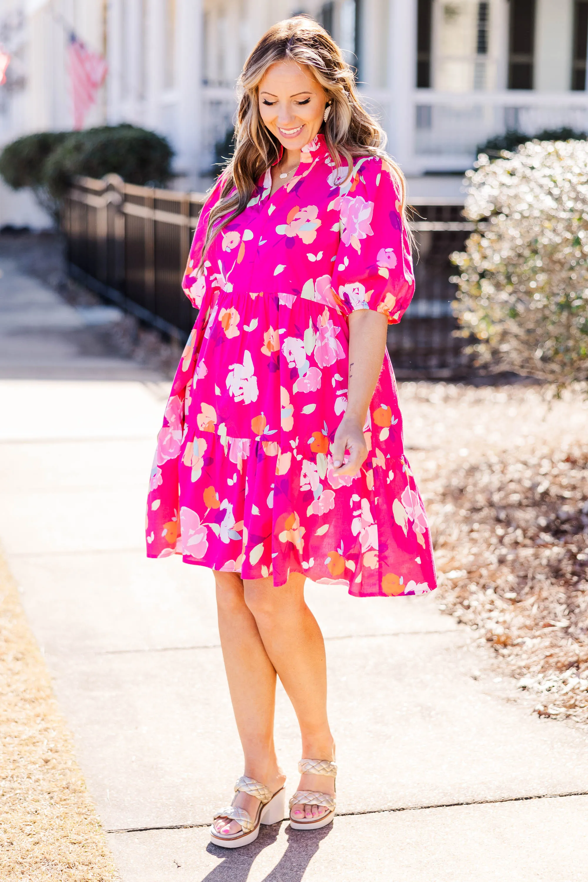 Smiles On Repeat Dress, Fuchsia