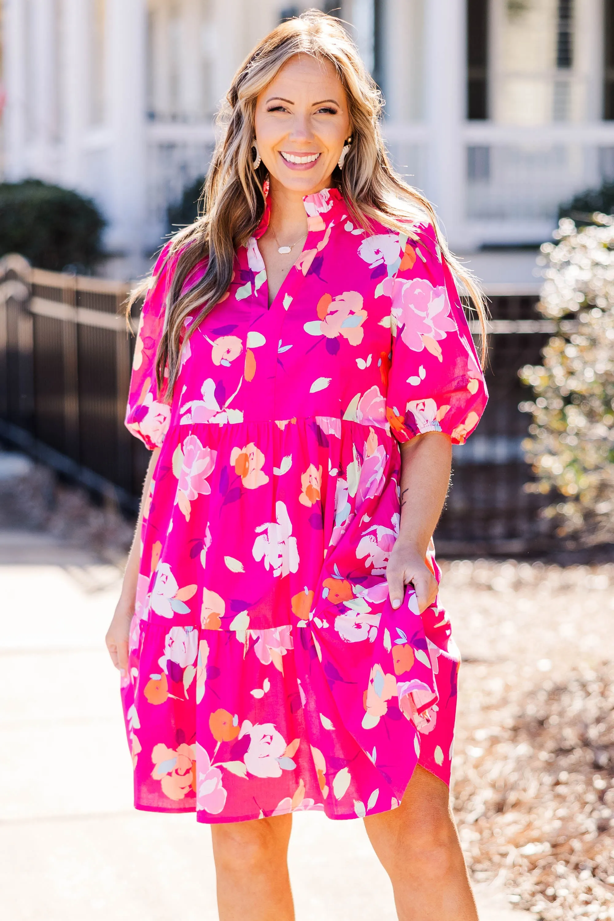 Smiles On Repeat Dress, Fuchsia