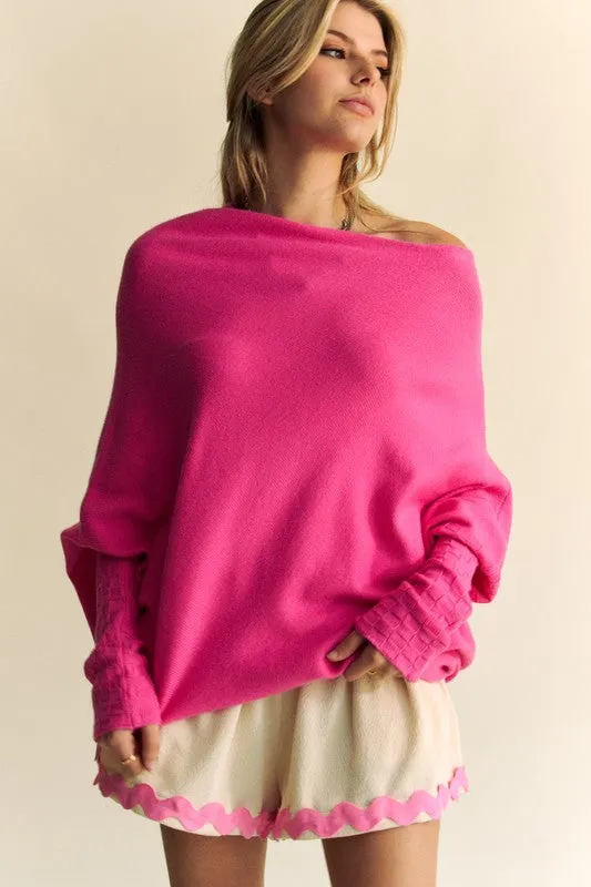 Solid Color Batwing Sleeve Sweater