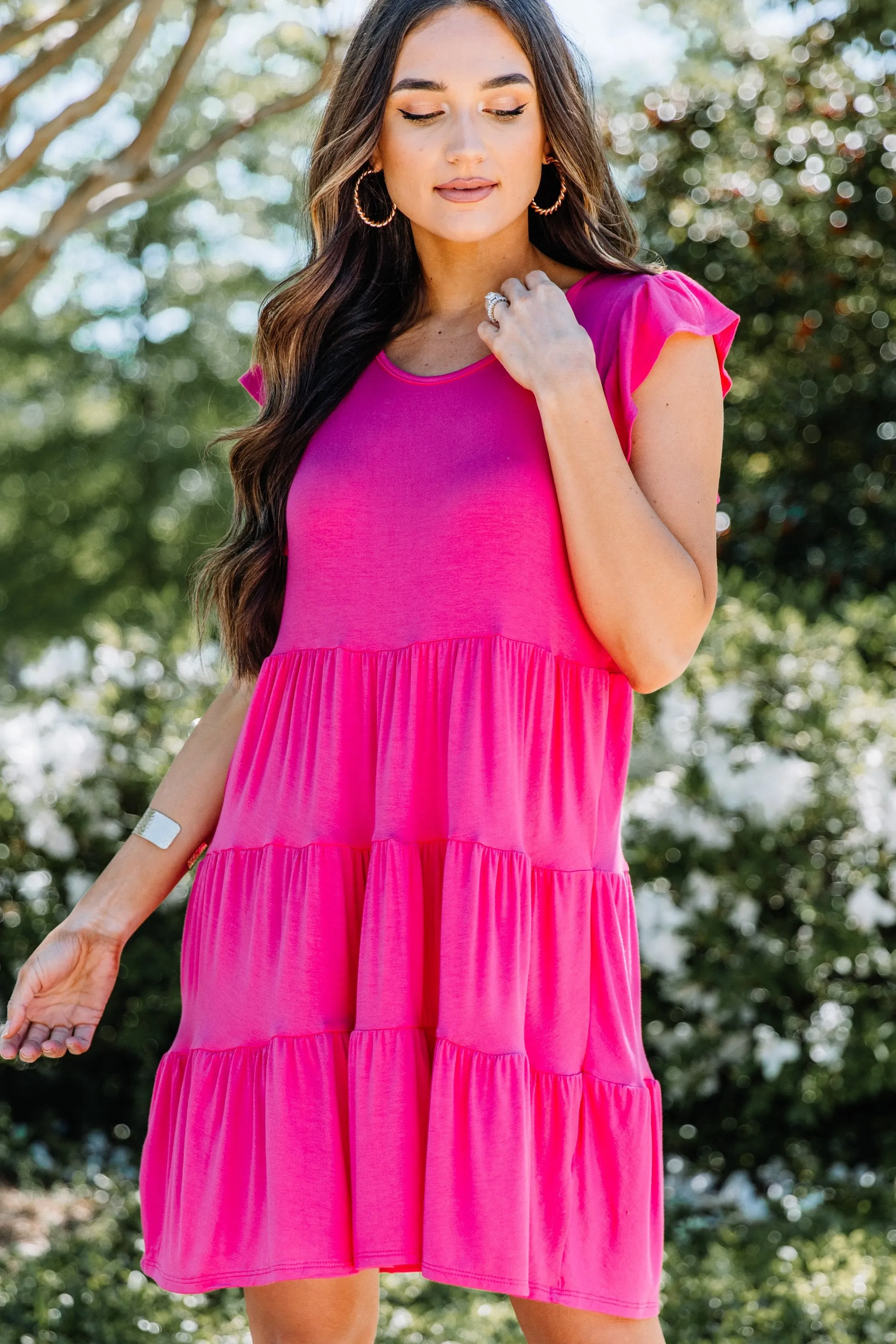 Stay With You Always Fuchsia Pink Tiered Dress