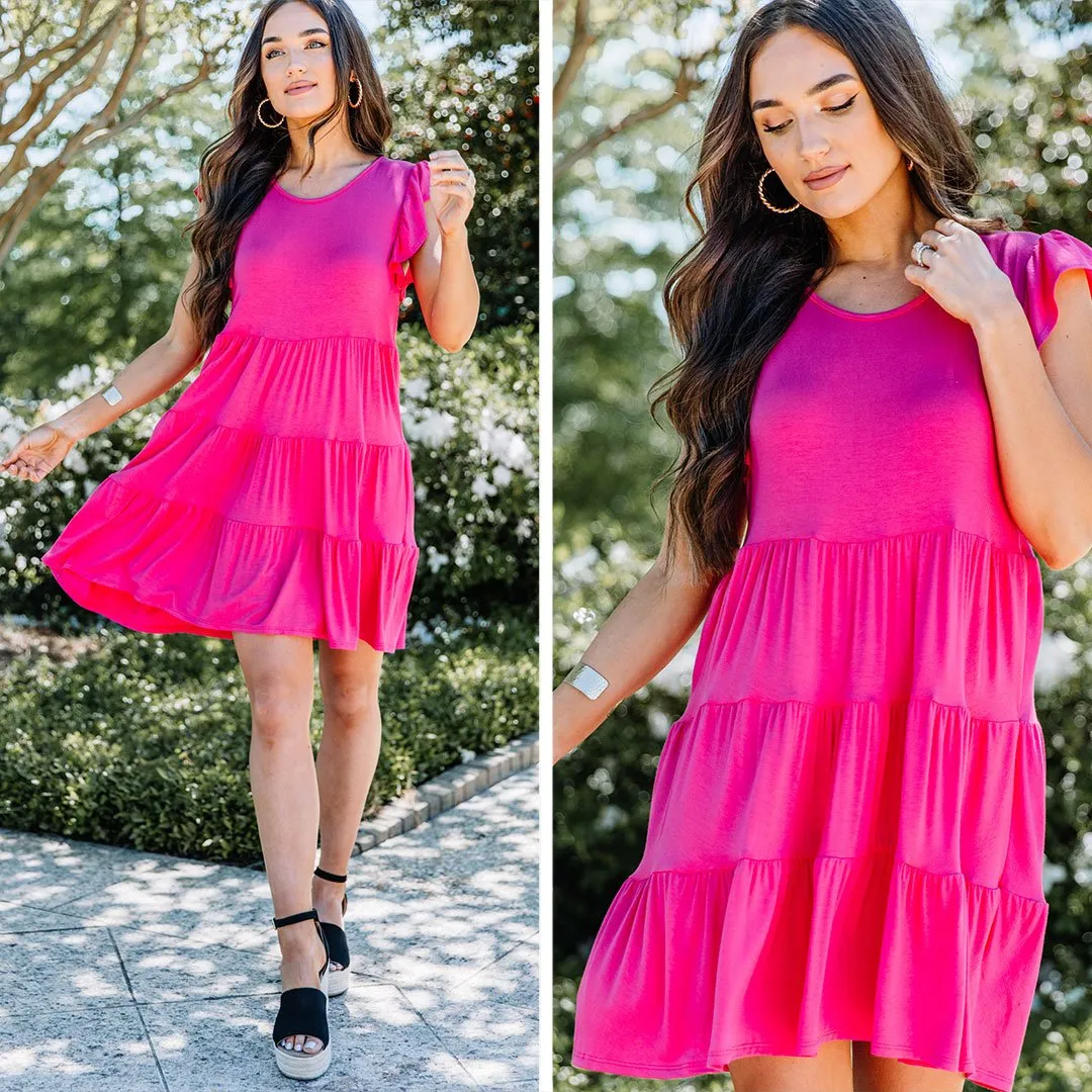 Stay With You Always Fuchsia Pink Tiered Dress