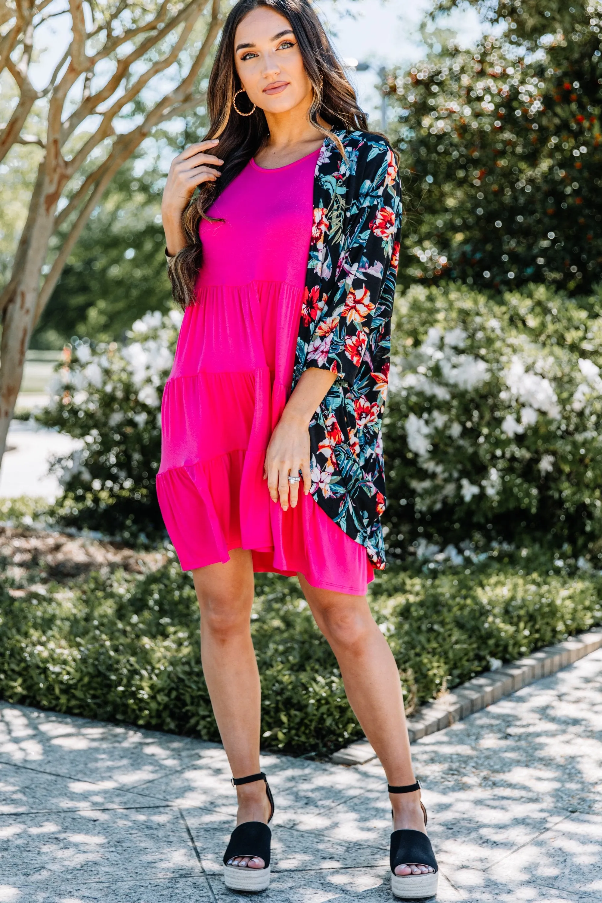 Stay With You Always Fuchsia Pink Tiered Dress