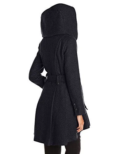 Steve Madden Women's Single Breasted Wool Coat, Navy, Medium